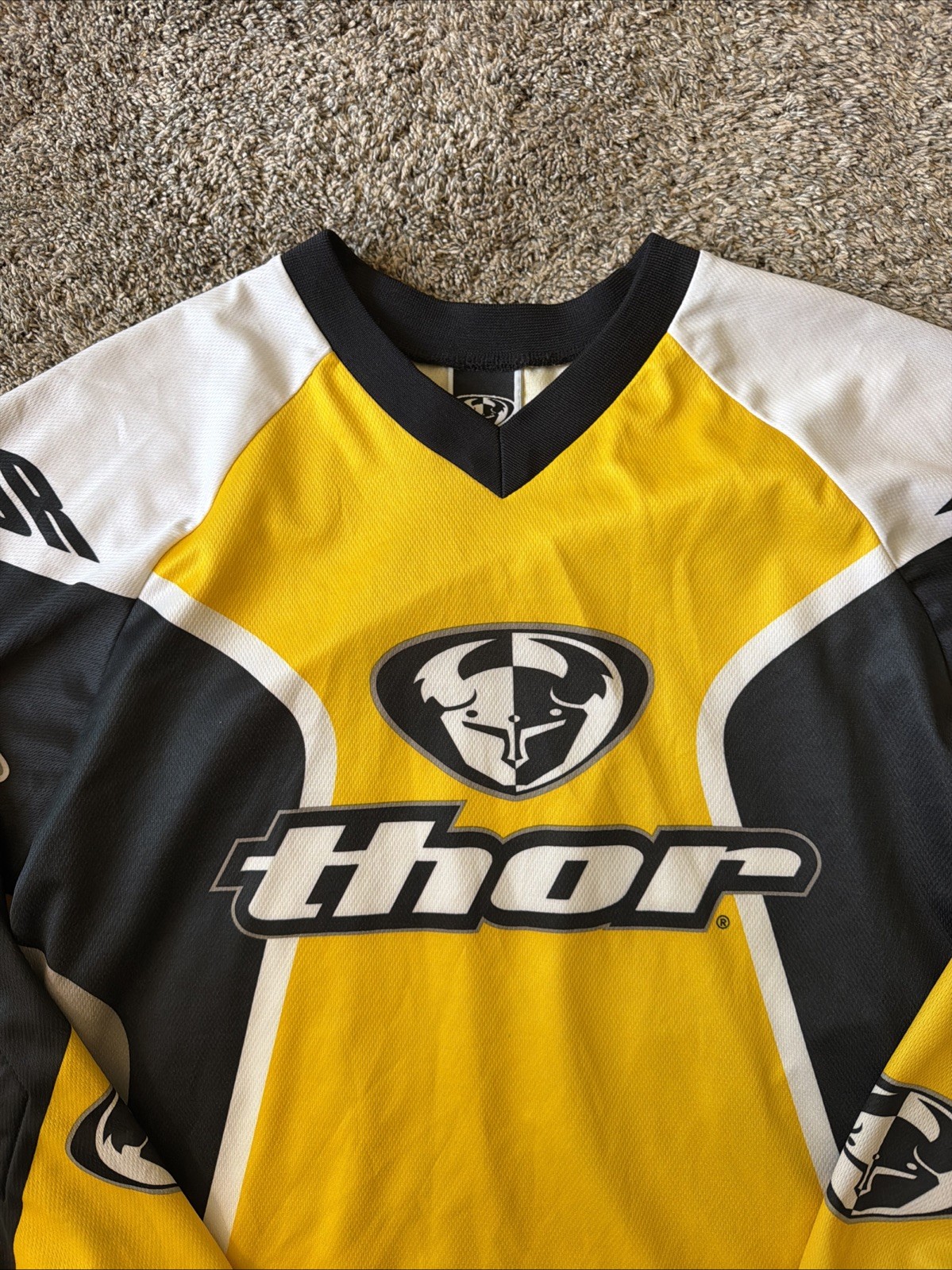 Thor Racing Motocross Moto Jersey Long Sleeve Yellow Y2K Vtg 90s Men’s Size L