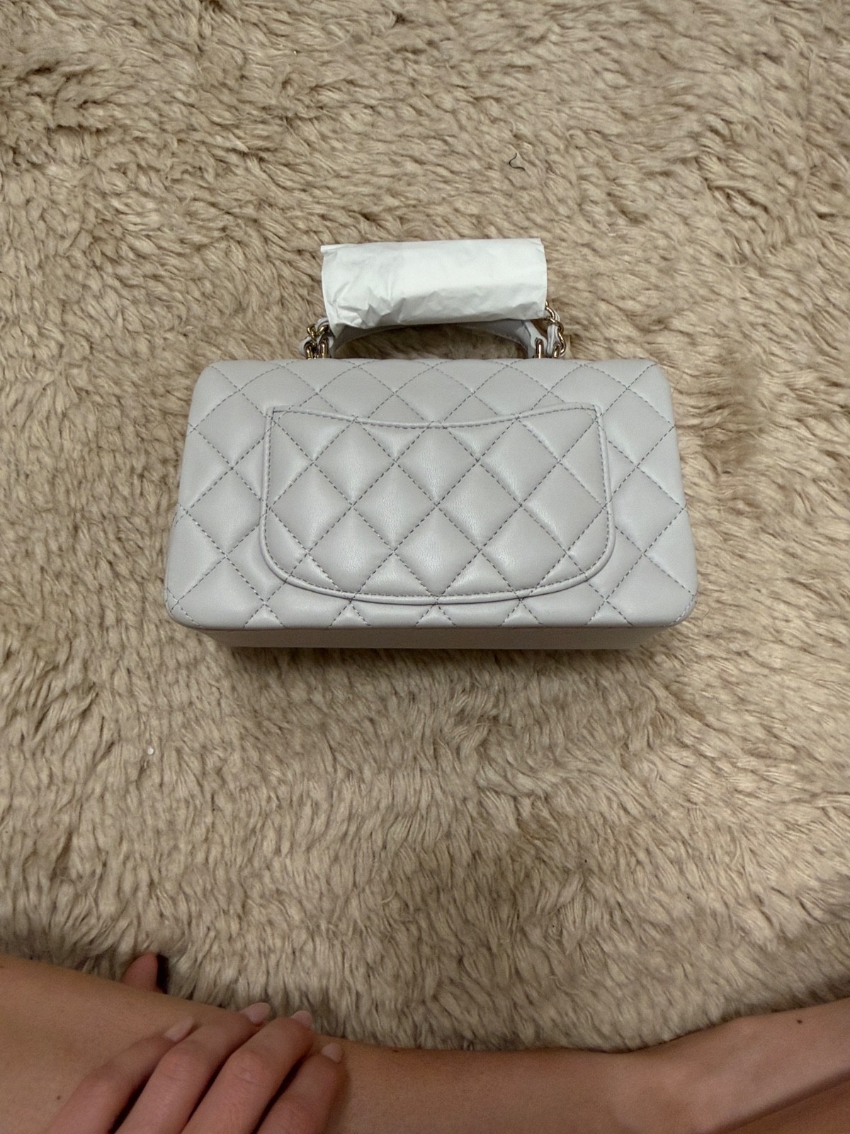 Never used! Chanel gray Mini Flap Bag with Top Handle