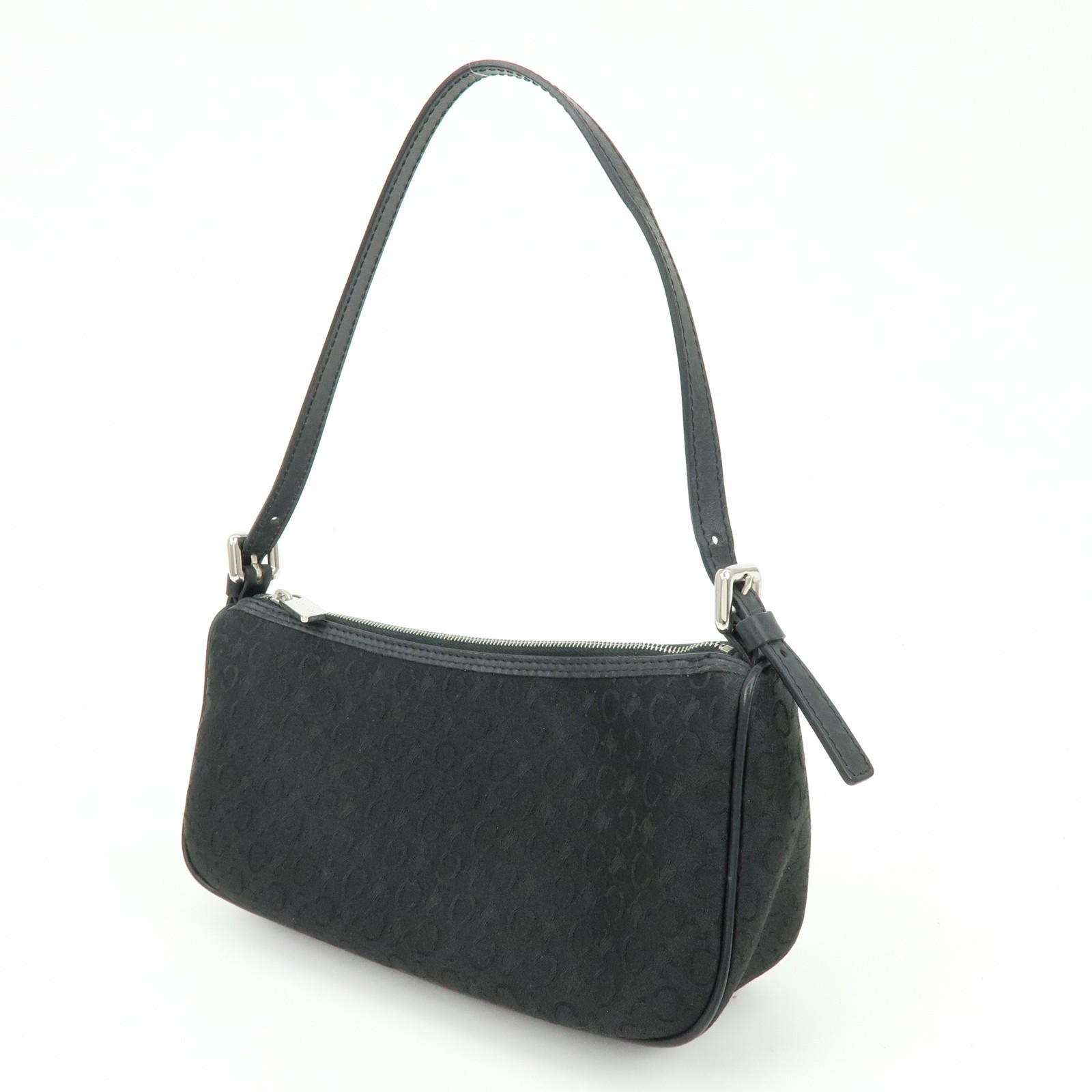 CELINE C Macadam Leather Shoulder Hand Bag Accessory Pouch Black Auth Used F/S