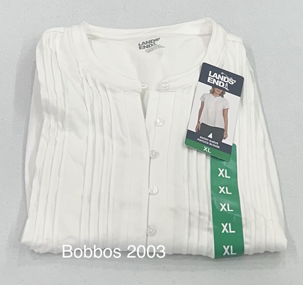 Lands’ End Women’s Short Sleeve Pintuck Blouse, White, Size XL