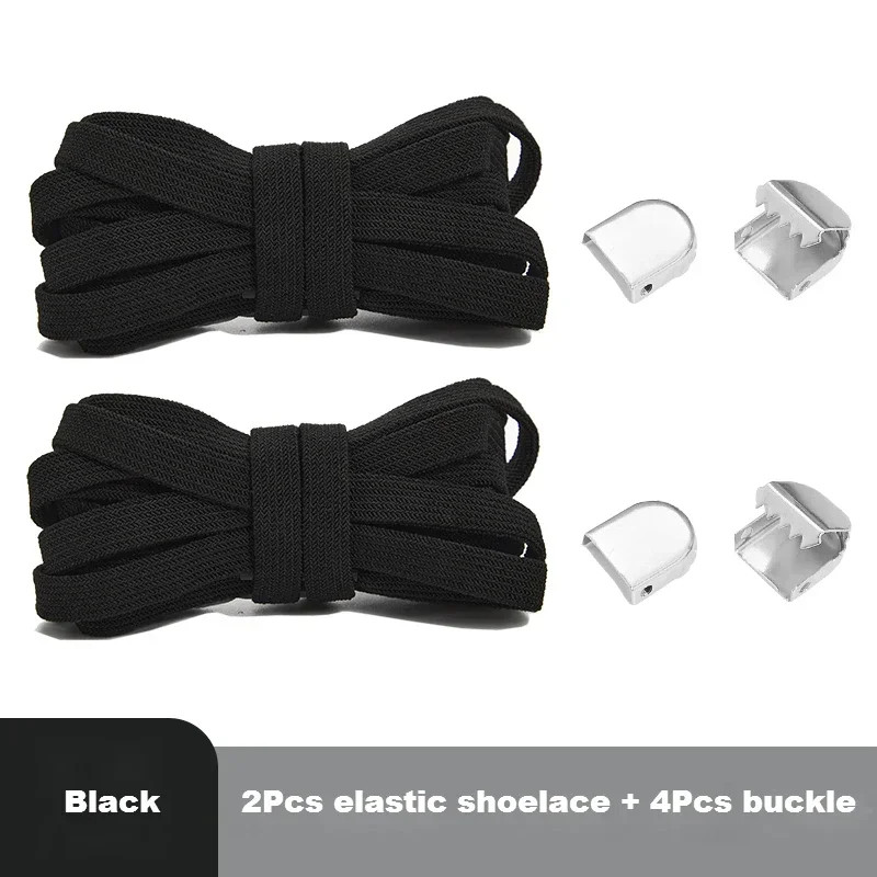 Flat Shoelaces Without Ties End Silver Metal Buckle Elastic Laces for Sneakers R