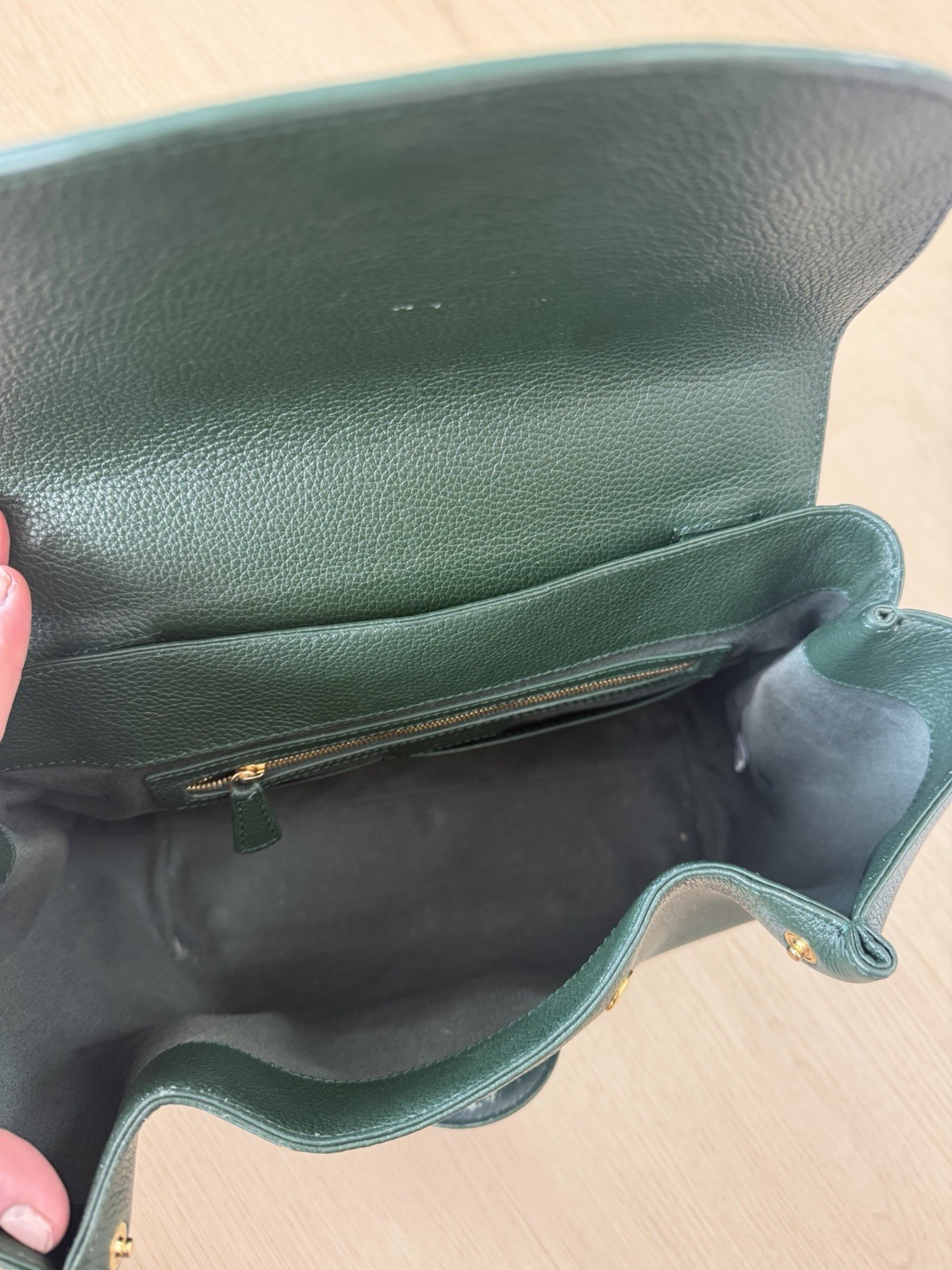 Polene Numéro Un Leather Suede Trim Handle Bag Forest Green