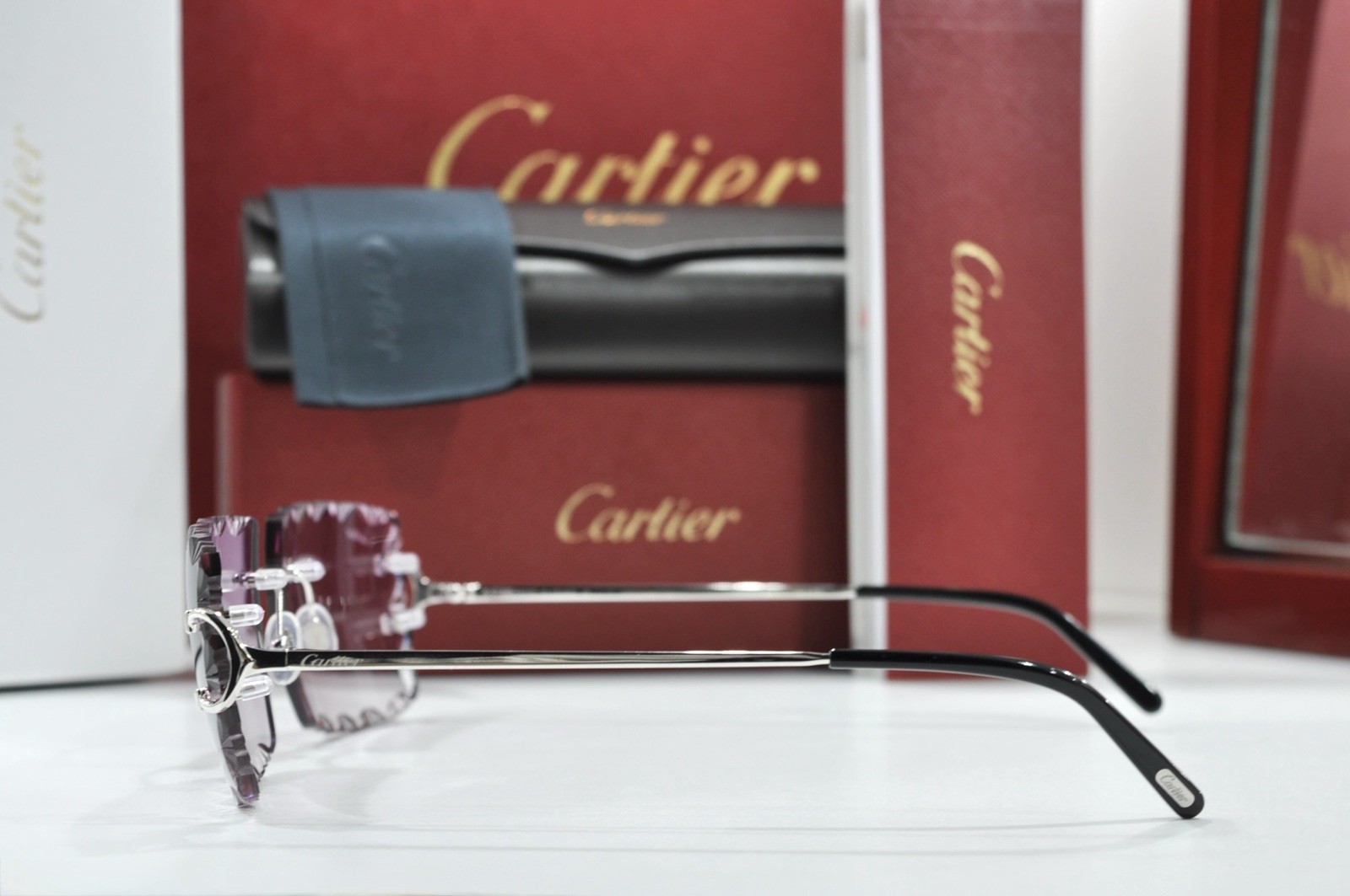 Cartier rimless sunglasses piccadilly glasses Diamond Cut BIG C silver Frame