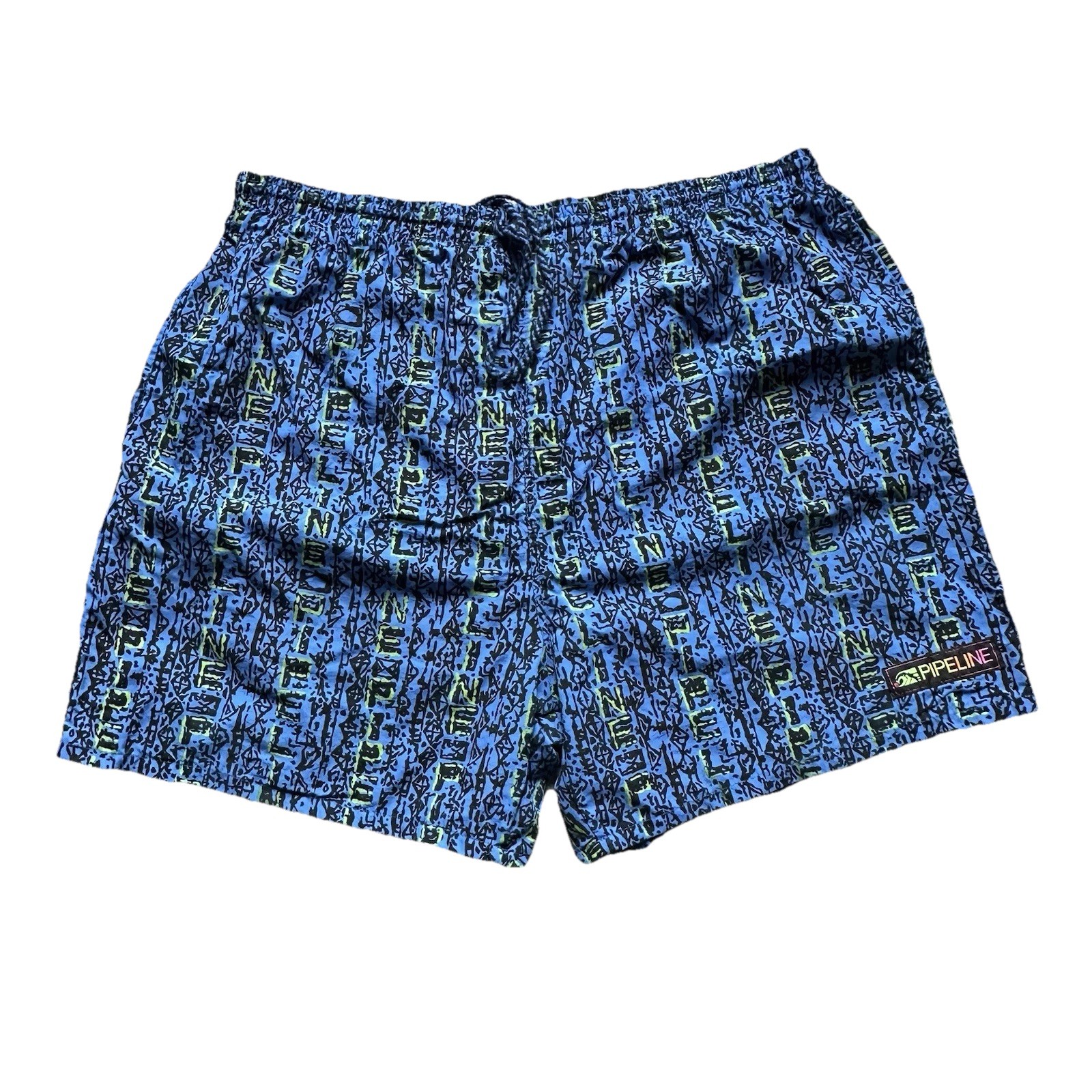 Vintage 90s Pipeline Swim Trunks Blue Black Neon Graphic Pocket Nylon Mens XL