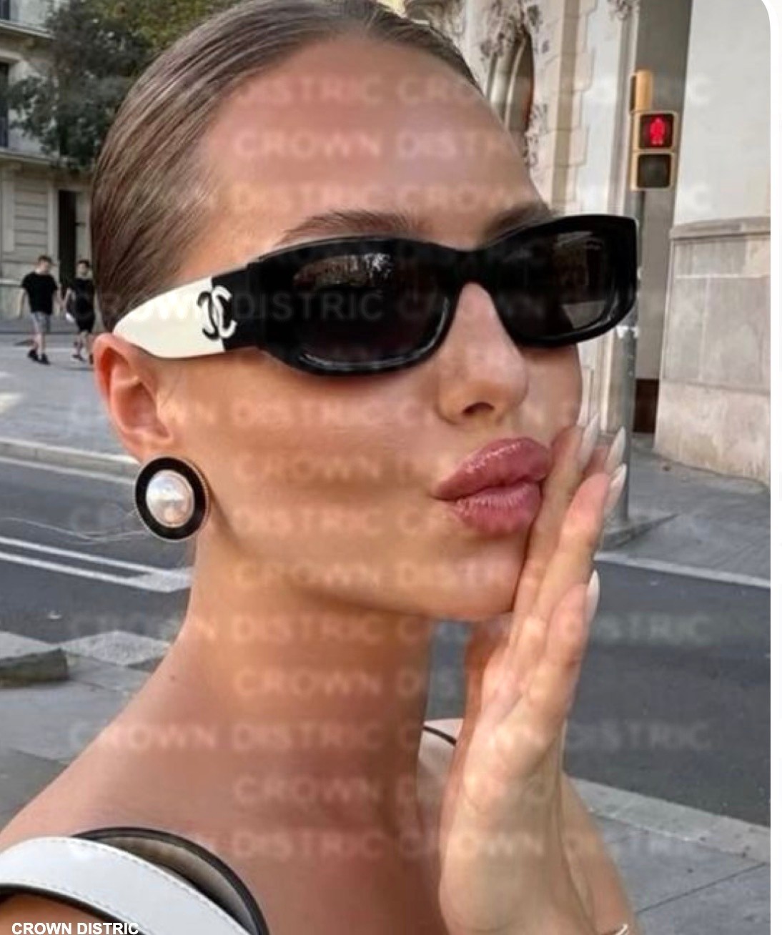 CHANEL 5525 POLARIZED BLACK & WHITE RECTANGLE SUNGLASSES