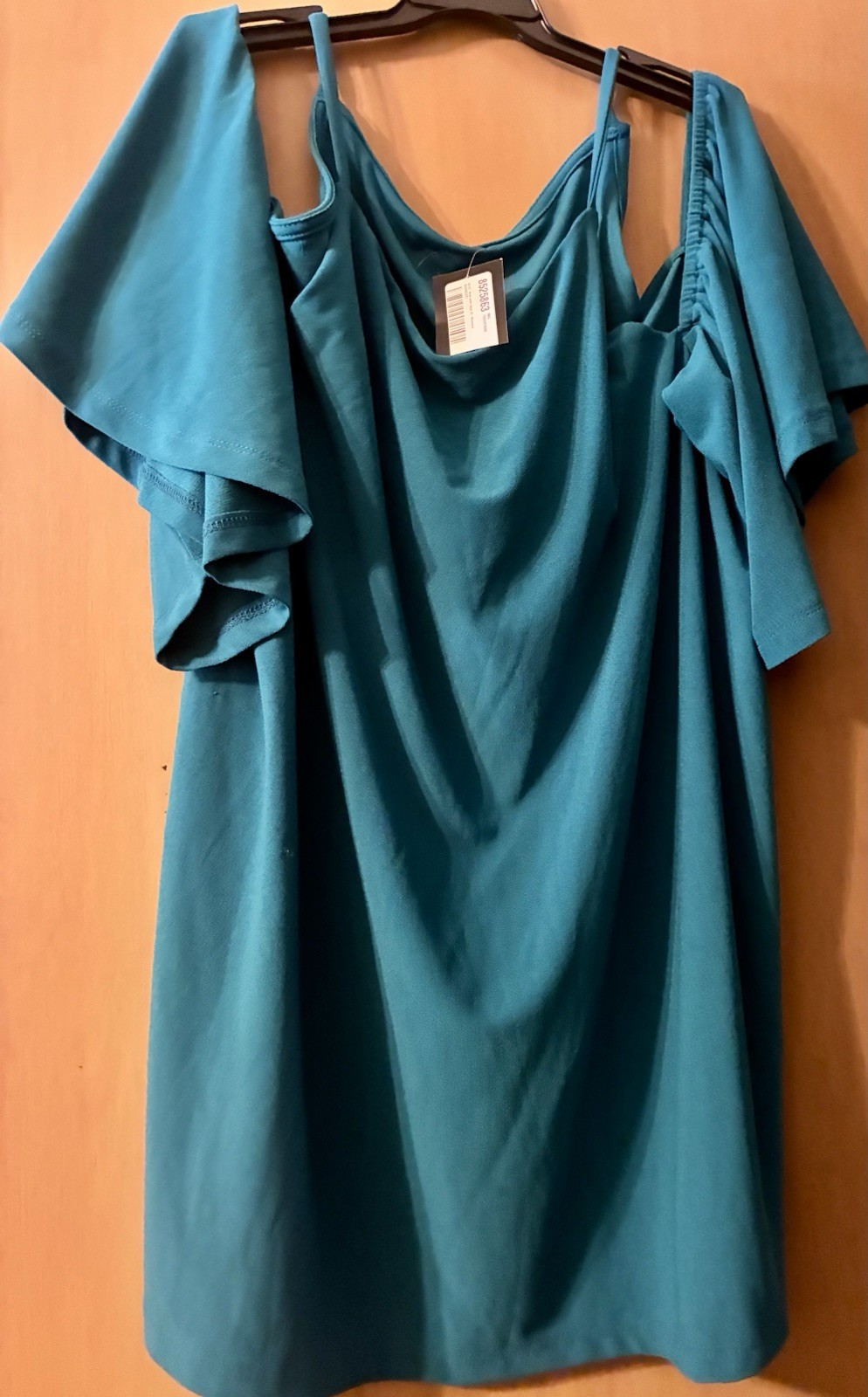 BEBE Blue Solid Cold Shoulder Off Shoulder Flutter Sleeve Blouse Womens XL