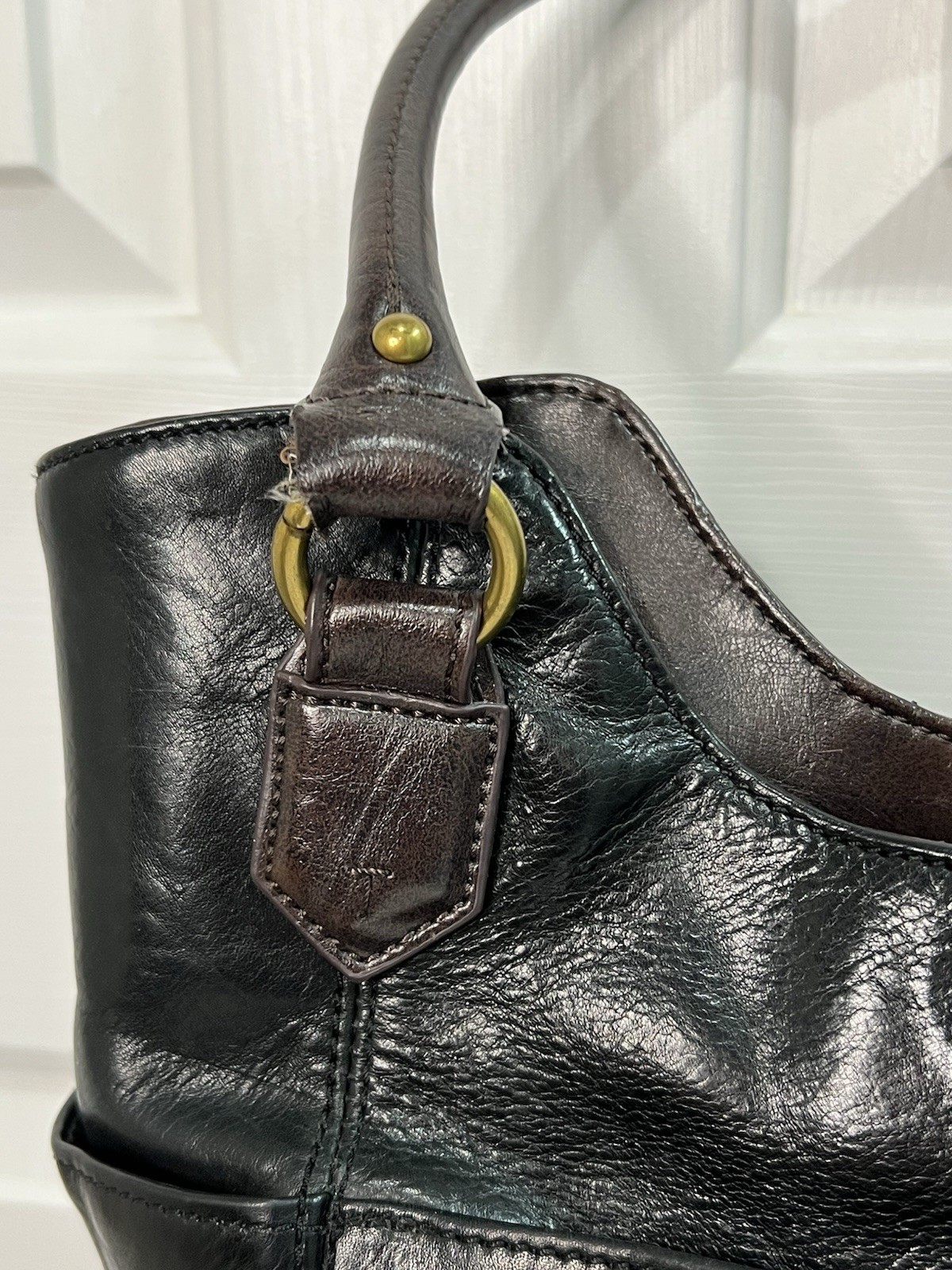Tignanello Black Leather And Brown Man Made Trim Color Block Shoulder Bag