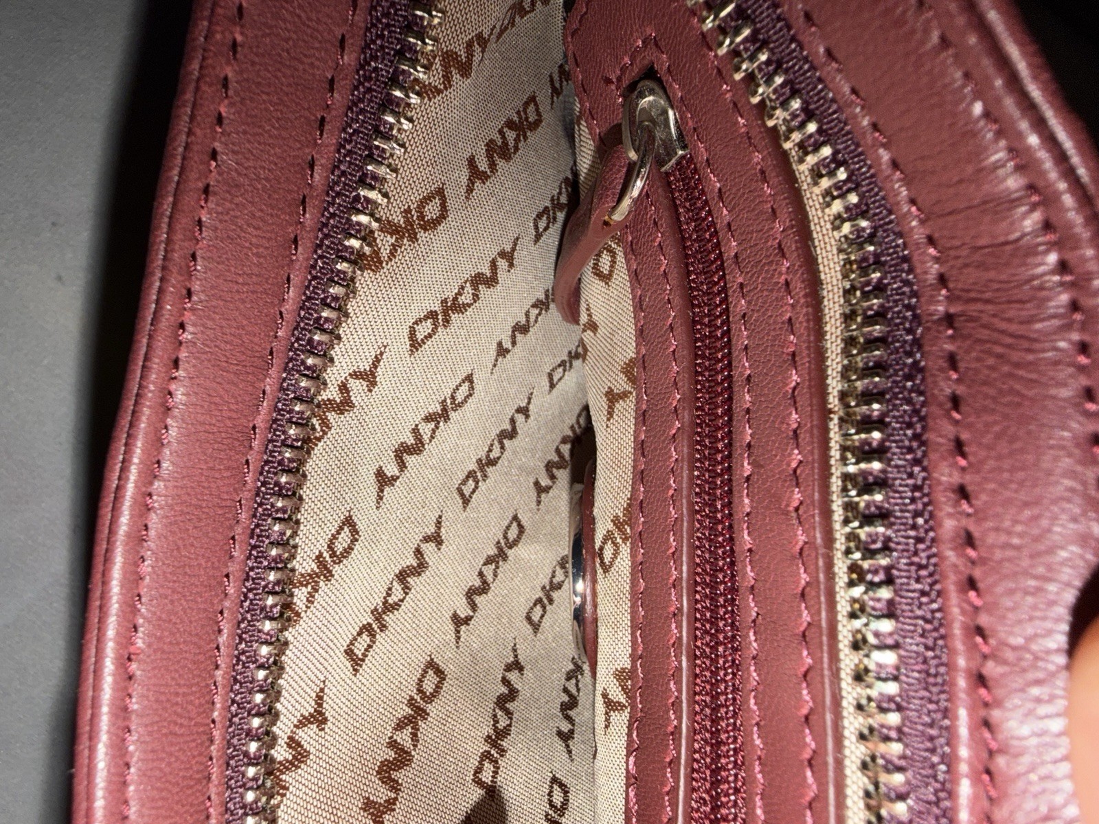 Vintage DKNY Burgundy Leather Clutch Bag with Metal Clasp & Dust Bag EUC