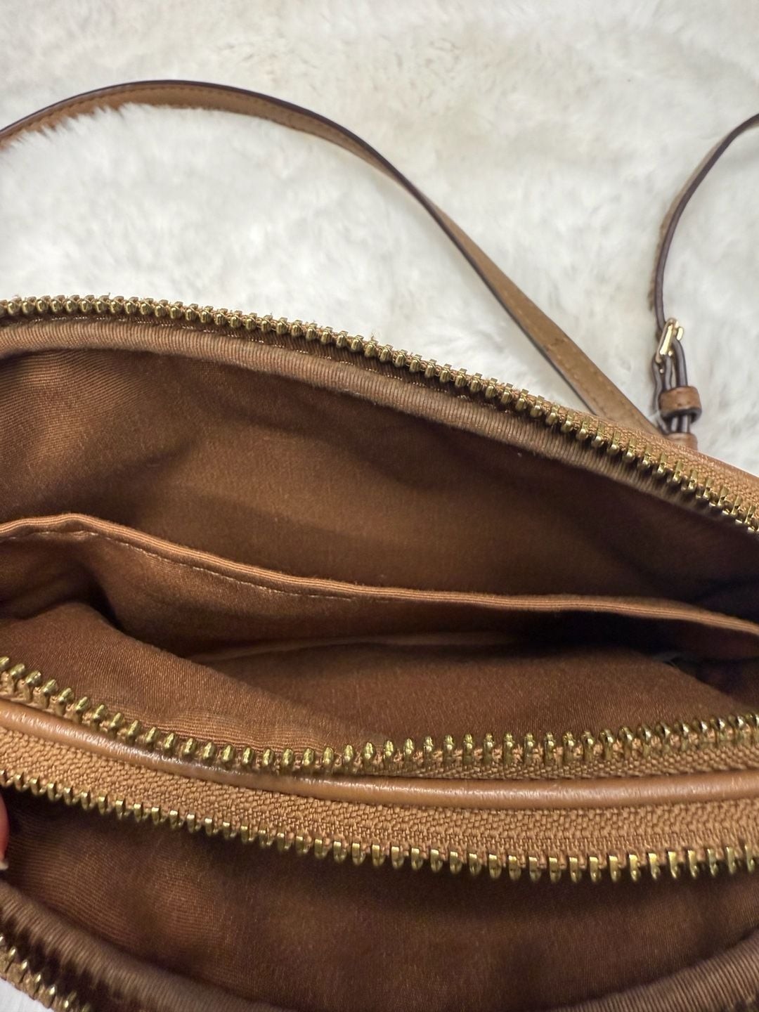 Coach Double Zip Camera Crossbody Bag in Brown Pebbled Leather