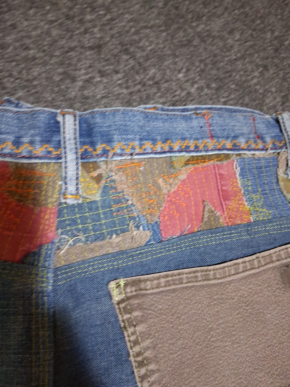 Handmade Patchwork Sz 32×28 Jeans StreetWear Distressed Carpenter Dopamine Camo