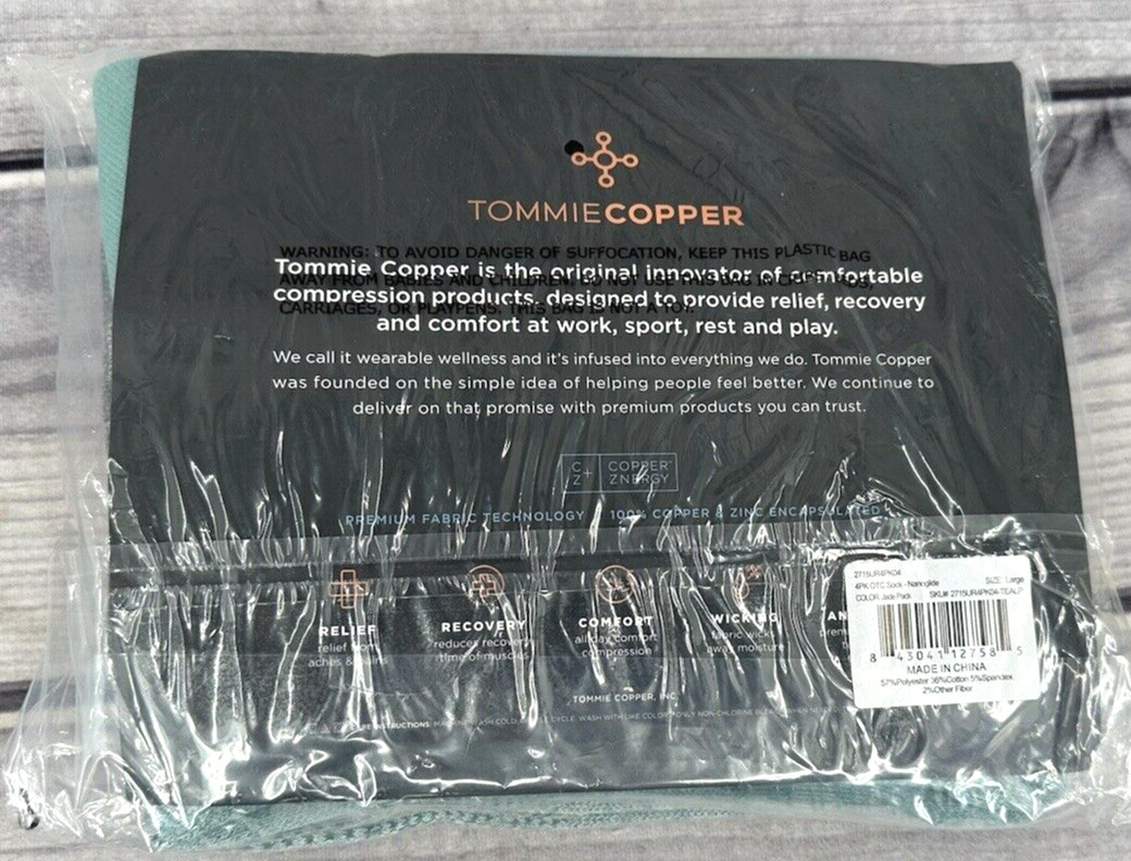 TOMMIE COPPER 4 PACK OVER THE CALF NANOGLIDE COMPRESSION SOCKS Size Large JADE