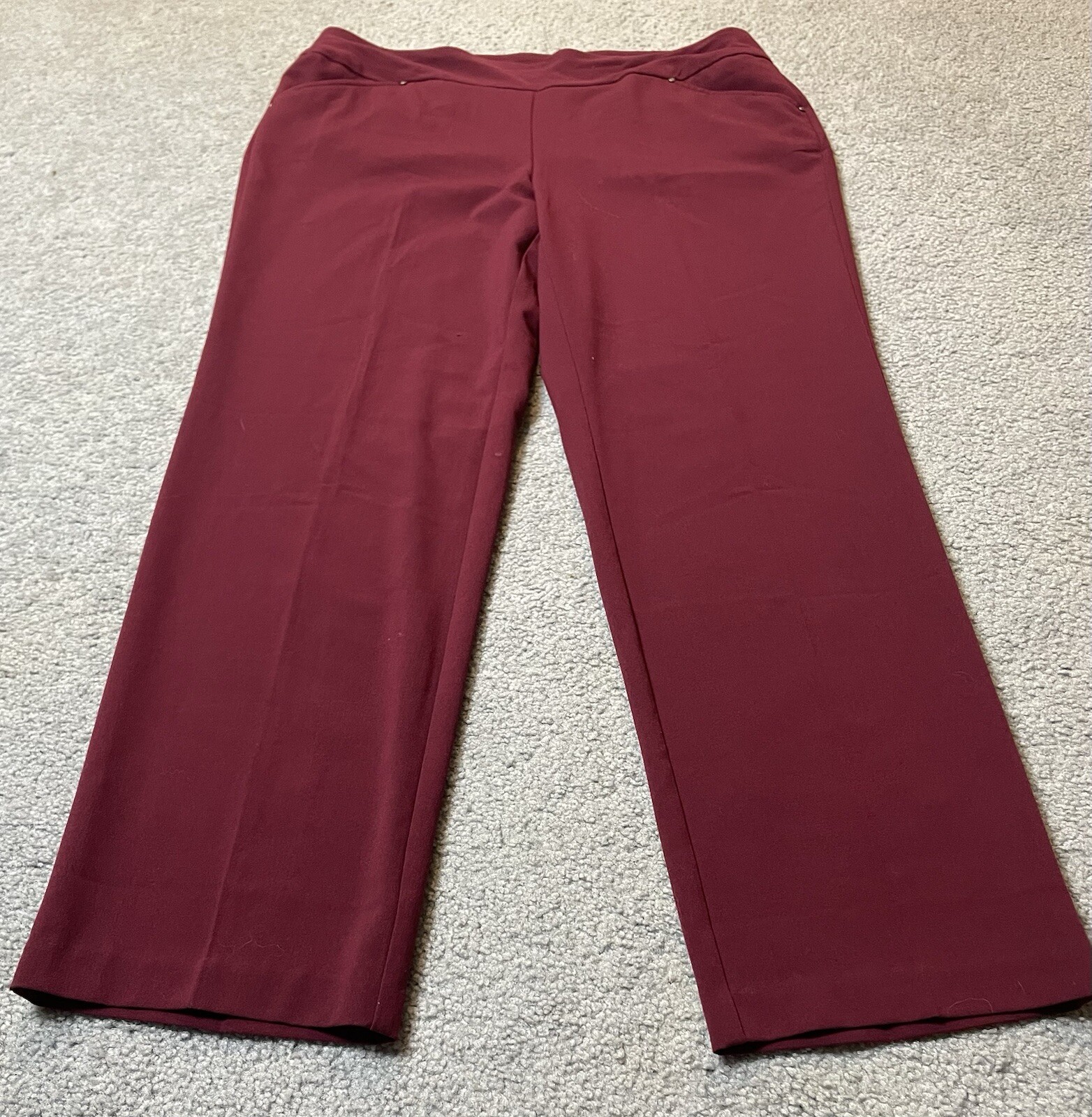 Roz & Ali Woman’s Crop Pants 14W Burgundy High Rise Straight Leg Pockets Stretch