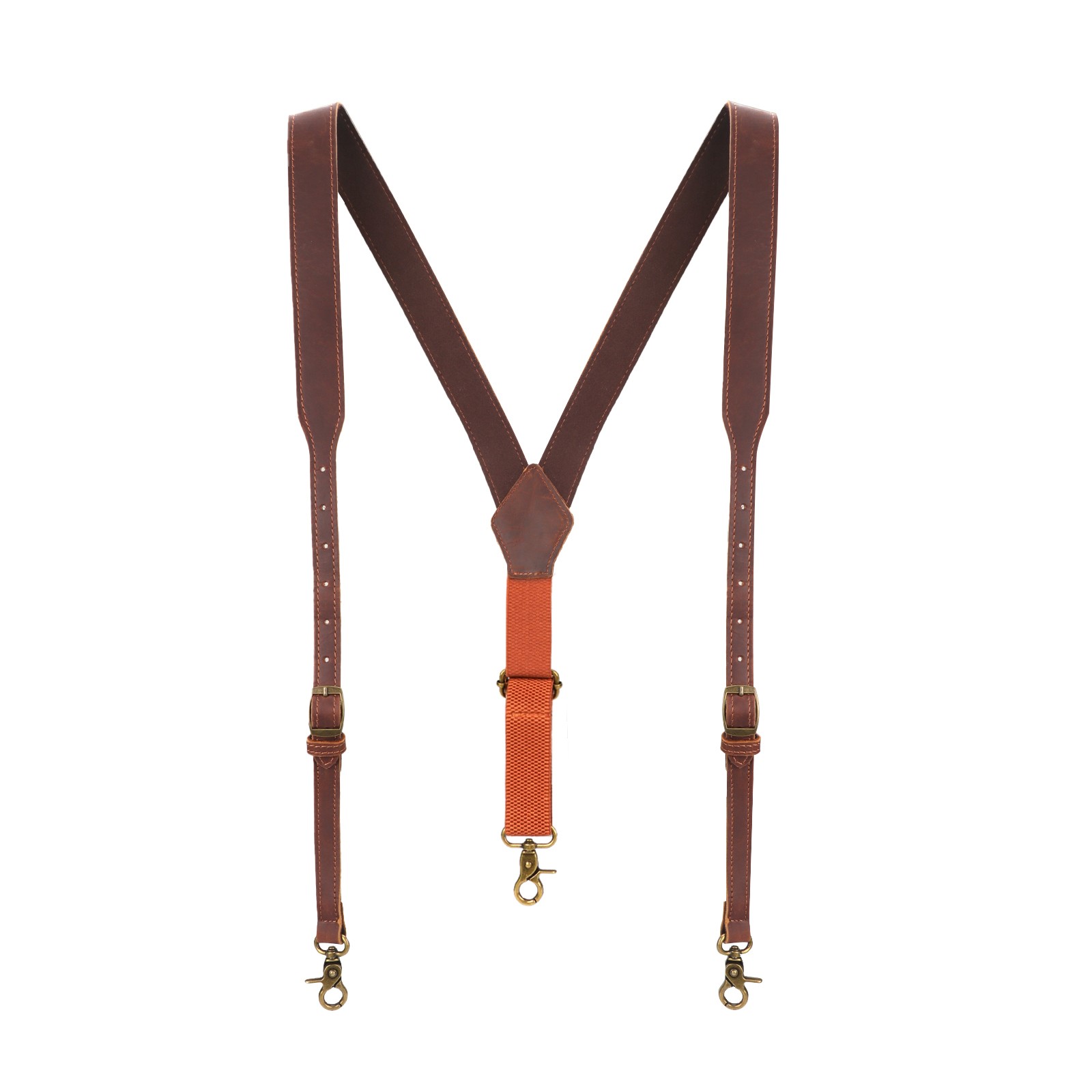 Tourbon Men’s Suspenders Y Back Adjustable Leather Y-Shaped 3 Hooks Pants Braces