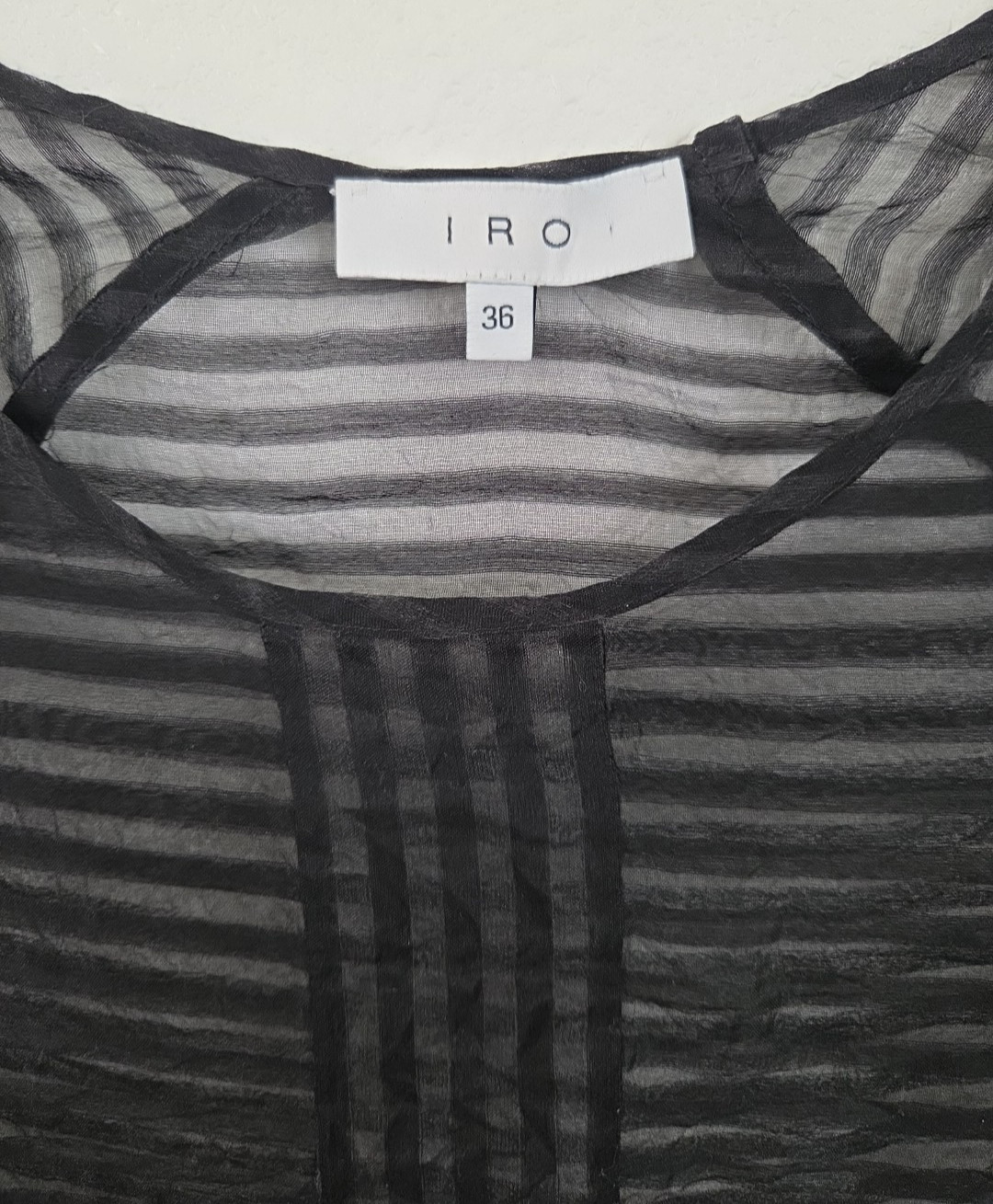 IRO Paris Sheer Black Silk Blend Boxy Top Women’s Striped Textured EU 36 US 4
