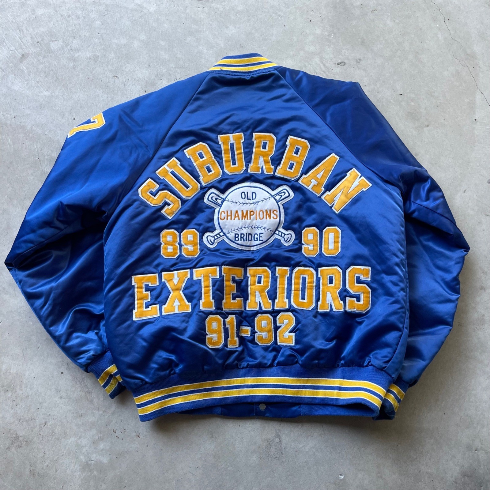 Vintage Hartwell Satin Varsity Jacket Blue Yellow Suburban Exteriors Mens Medium
