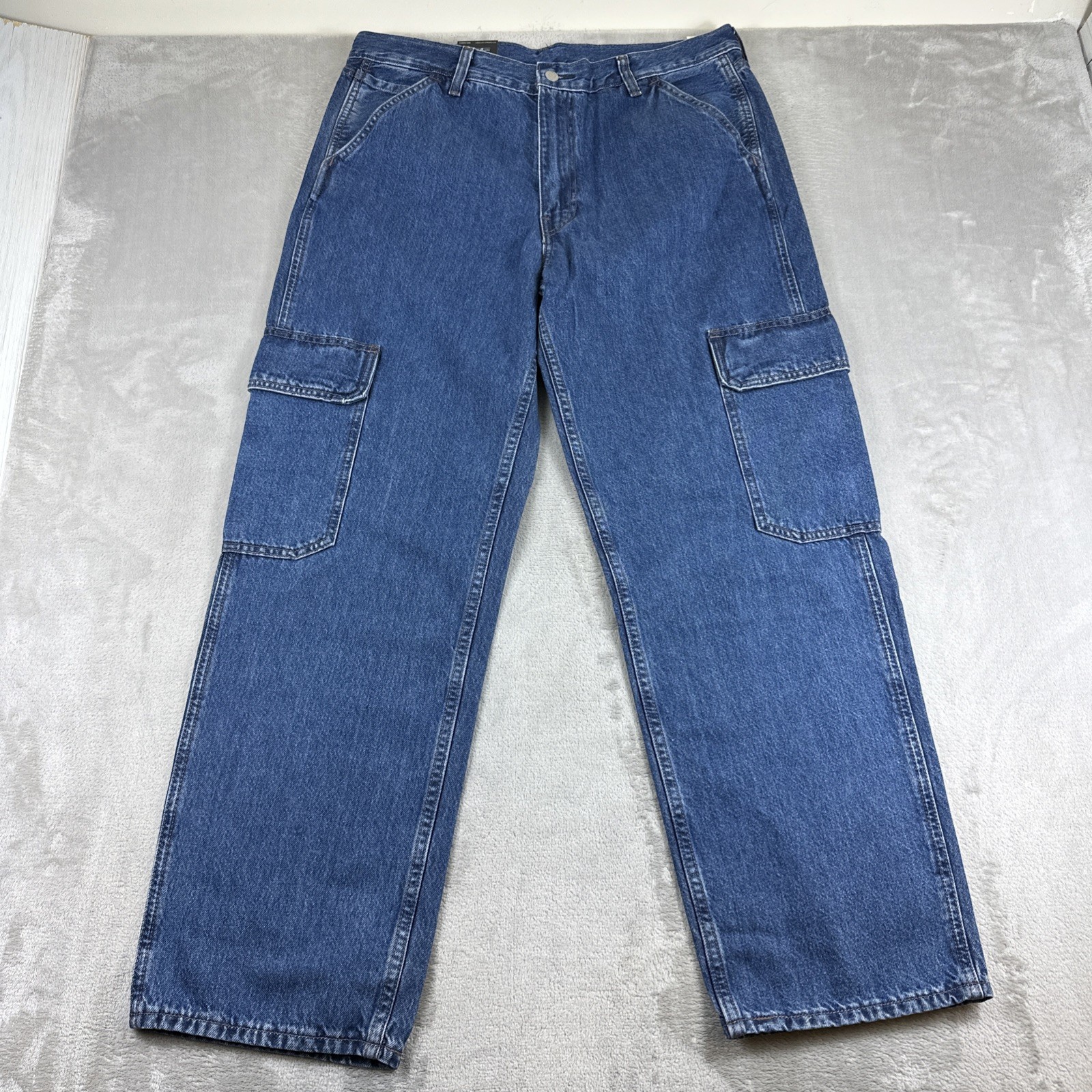 Levi’s 568 Premium Jeans Men’s Size 36×32 Loose Straight Cargo Blue Denim Cotton