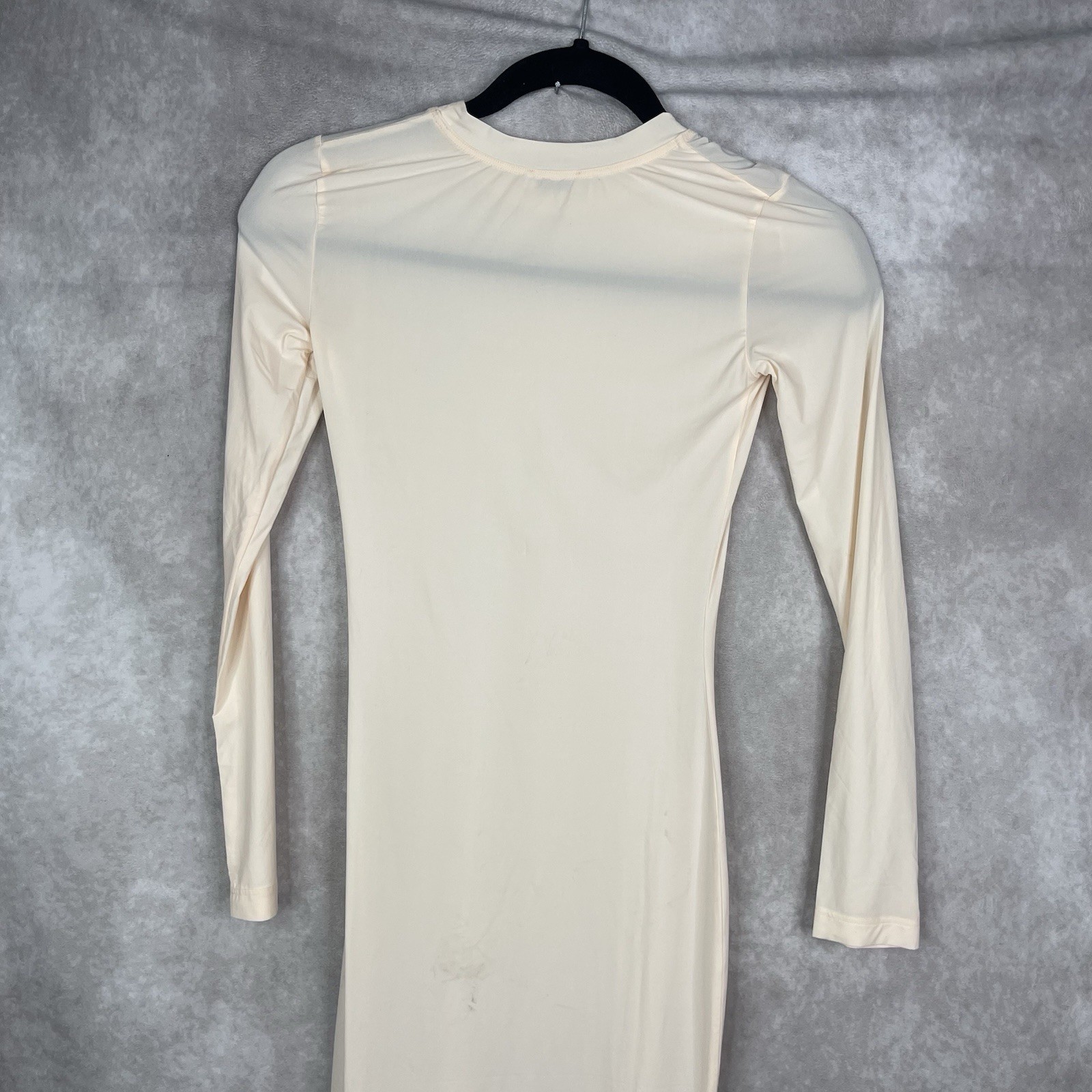CHAM Long Bodycon Semi Sheer Long Sleeve Dress In Baby Beige Women’s Size XS/S
