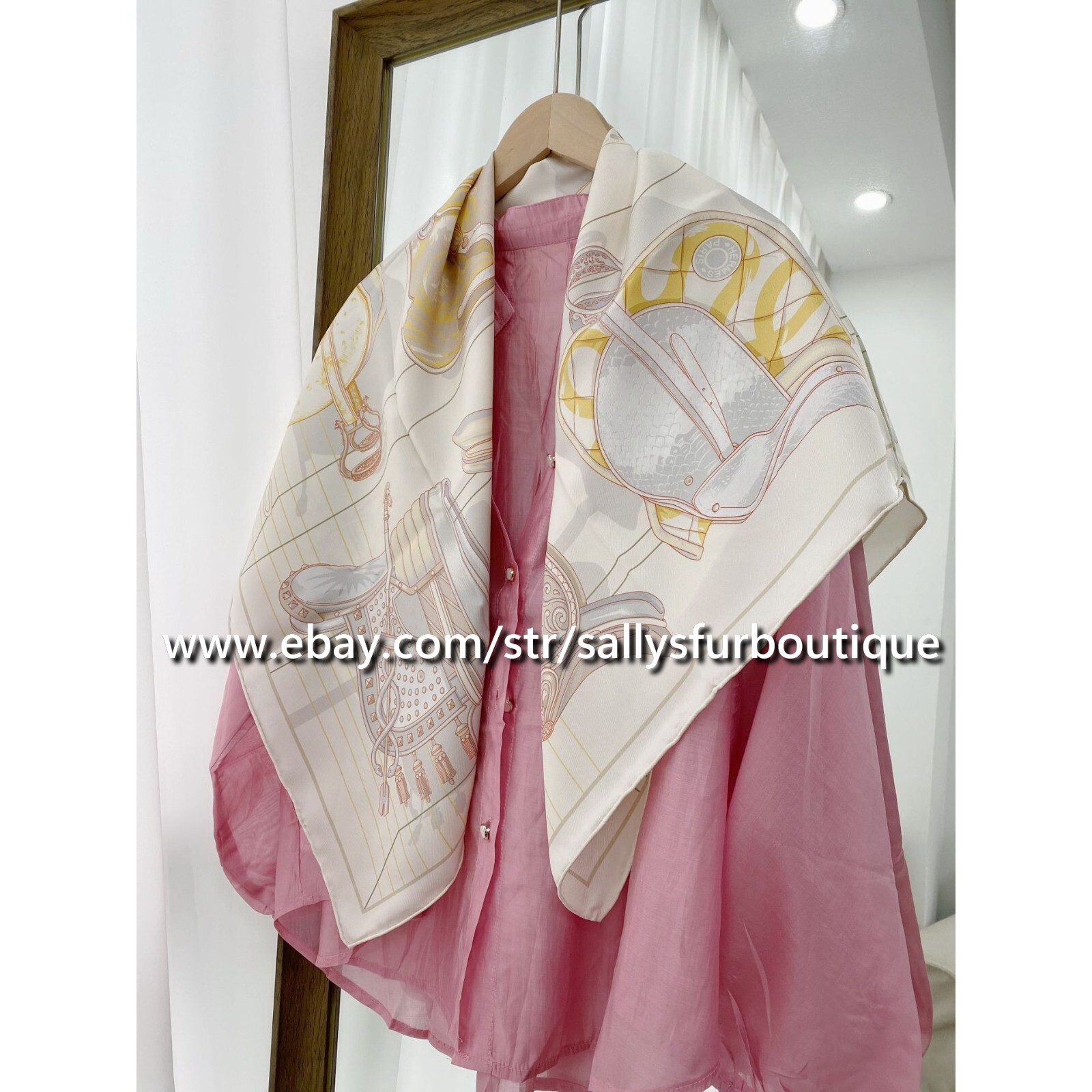 Sallys Boutique 14~18 Momme Twill Silk Wrap Scarf Saddle Print Square Shawl 35″