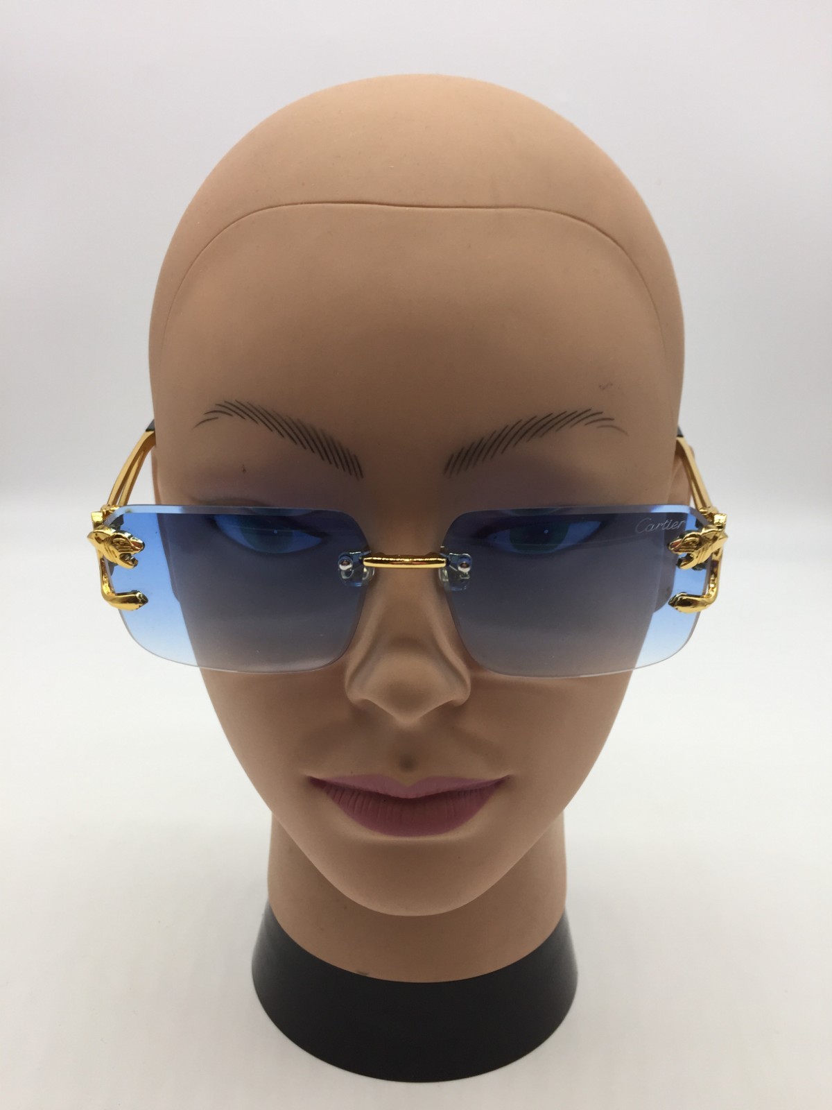Cartier Rimless Designer Gold Sunglasses Frame 59-15-120 Blue Lens