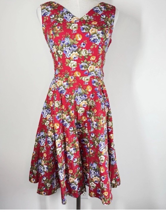 Hearts & Roses Rose Print Fit Flare Dress Size 14 Retro Alternative 50s Pin Up