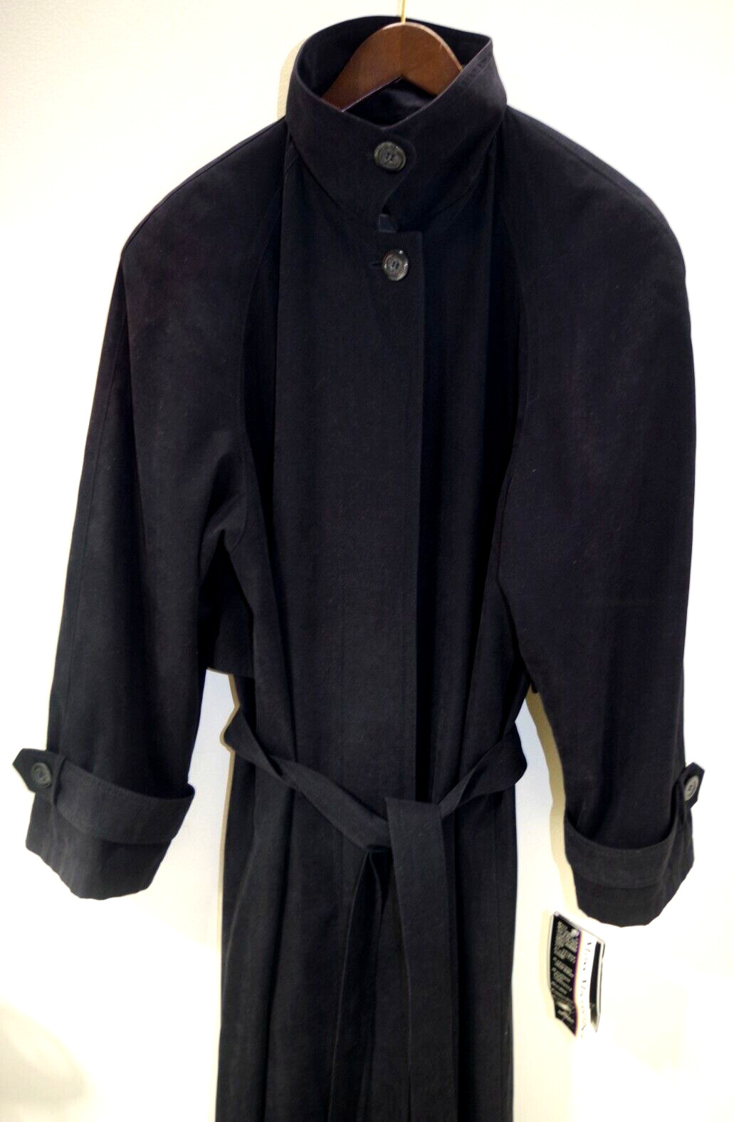 10B NWT Gallery All Seasons Coat Belted Black Woman 20W Moss Microfiber Trench
