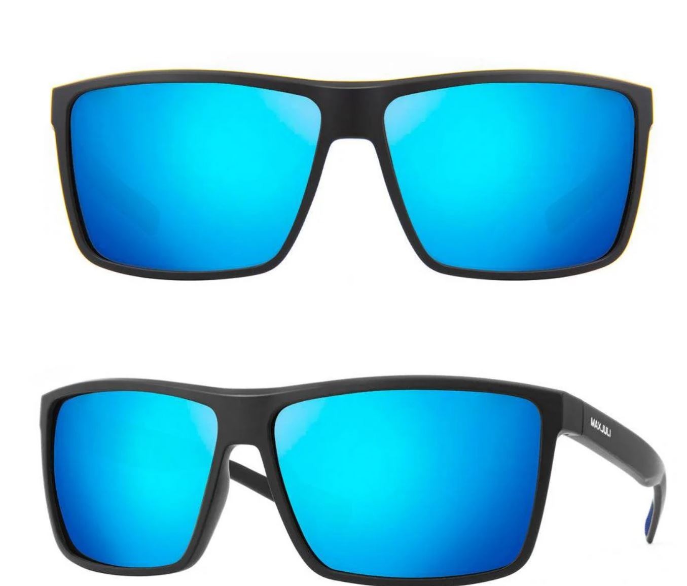 Men’s XXL Wide Fit Polarized Square Sunglasses Matte Black TR90 Blue Mirror Lens
