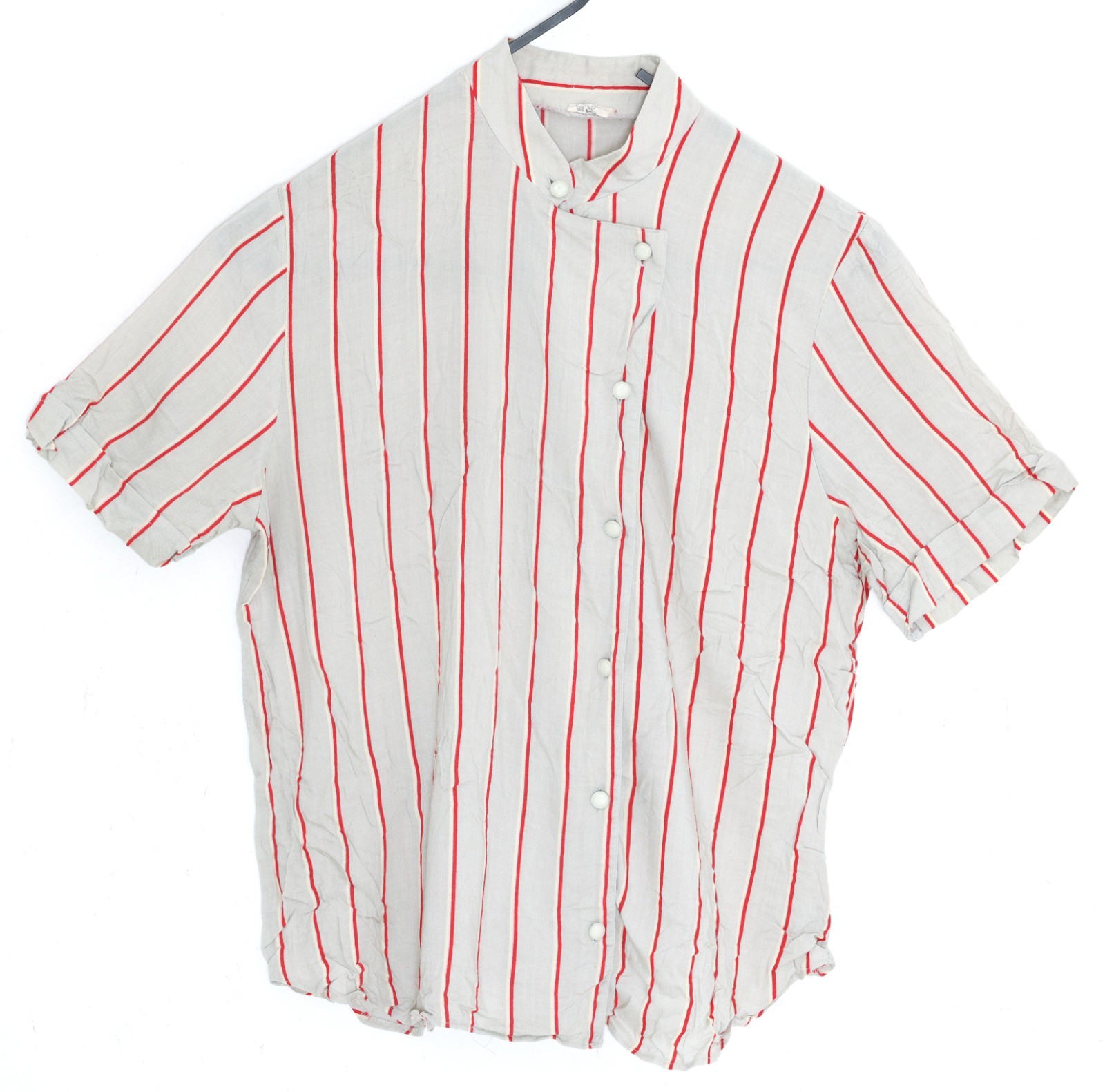 1980–1985, Finnish Pinstripe Field Blouse with Stand Collar and Offset Buttons