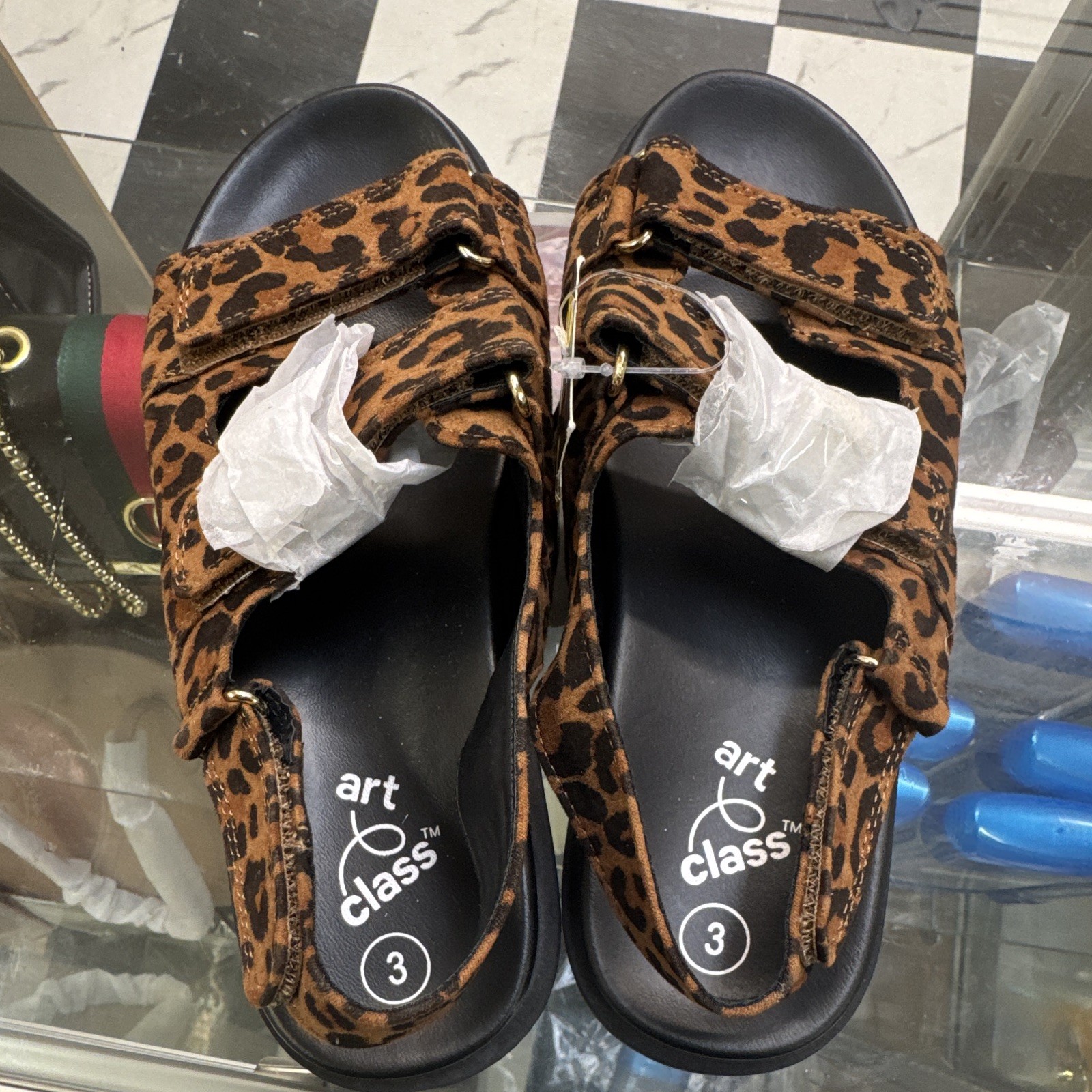 art class Leopard Animal Print Hook & Loop Adjustable Strappy Flat Sandals 3