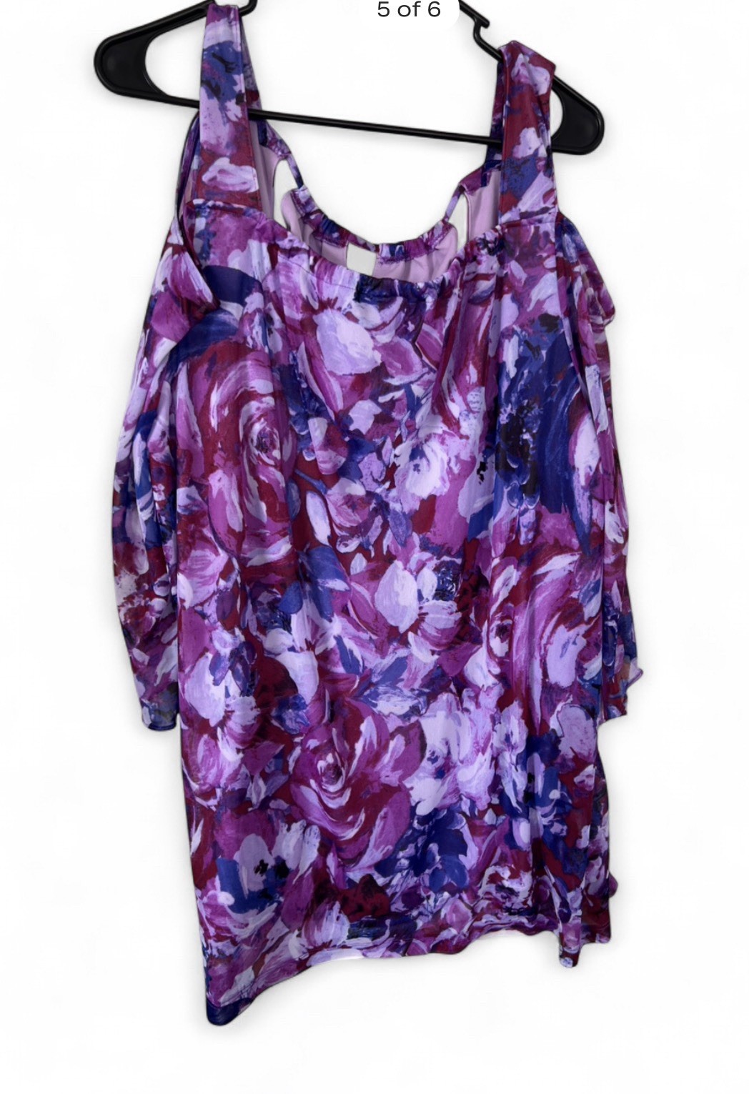 Purple Pink Blue Floral Cold Shoulder 3/4 Sleeve Scoop Neck Blouse Women 3XL