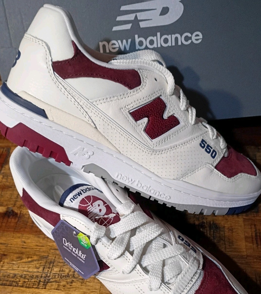 Mens New Balance 550 Suede Toe Pack -white Burgundy Navy BB550VRC Sz 9.5