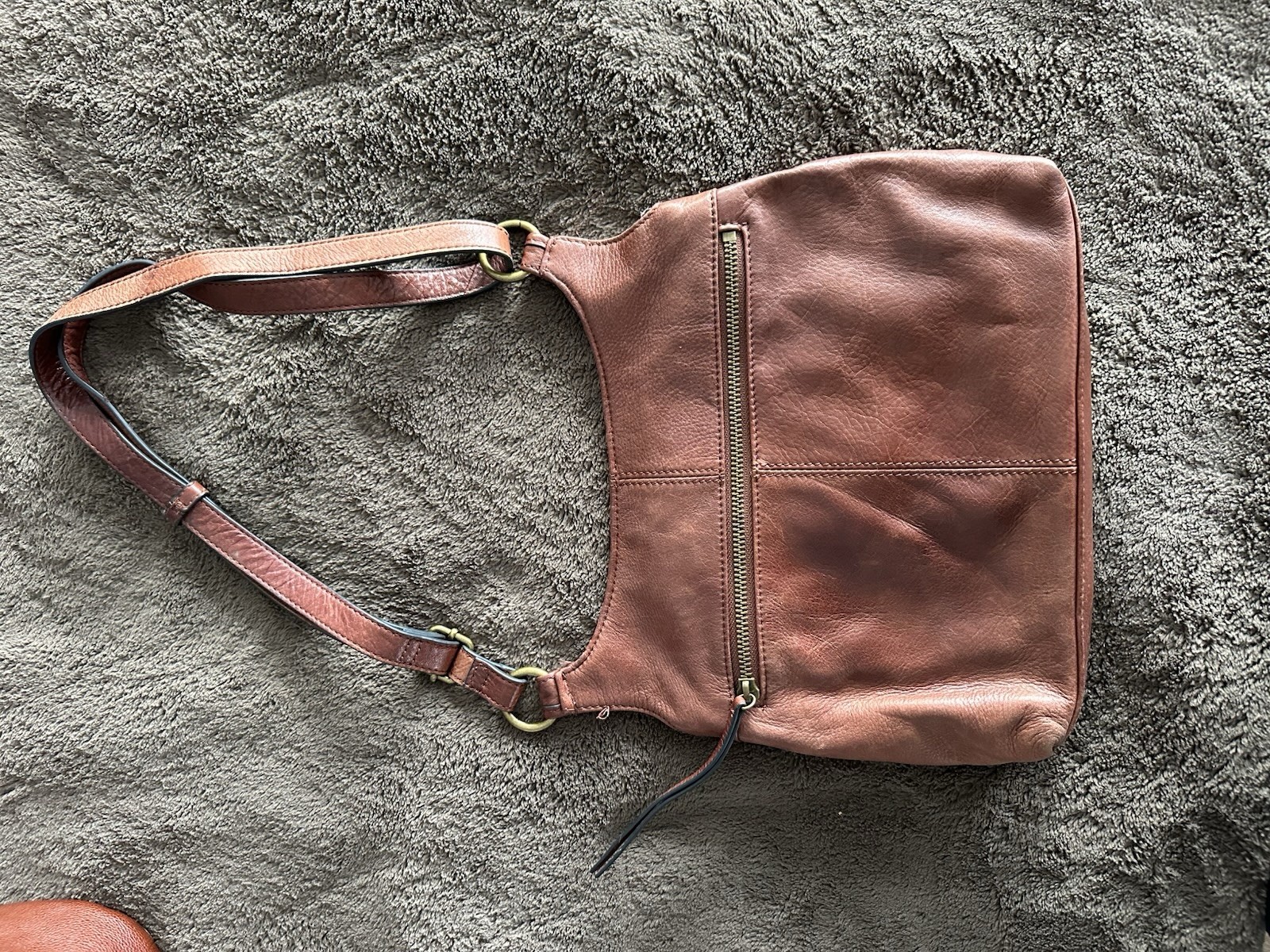Margot Brown Turn Lock Zipper Shoulder Bag for Women Brass Hardware
