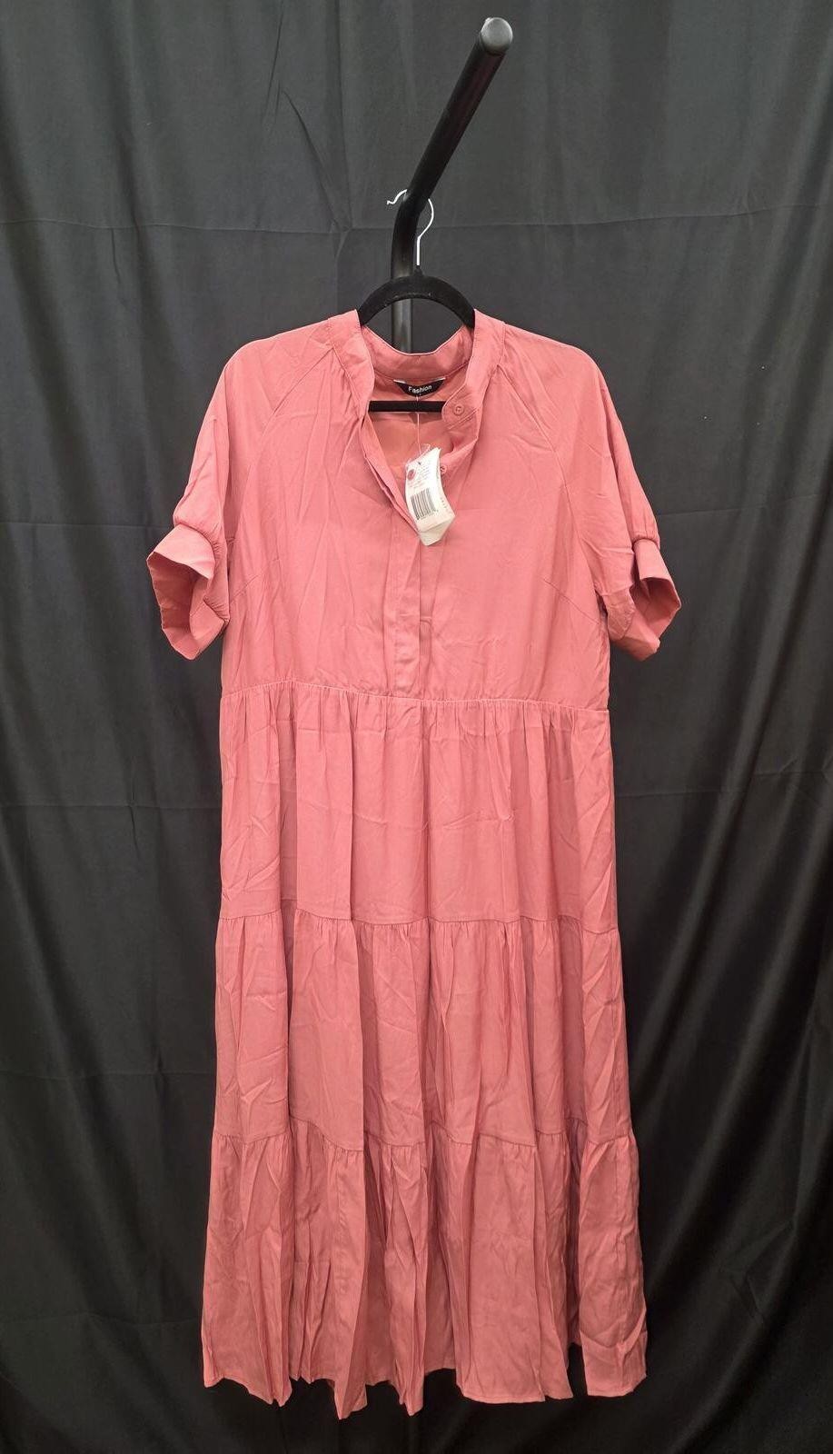 Women’s Boho Short Sleeve Button Flowy Maxi Dress Bean Paste Red Large