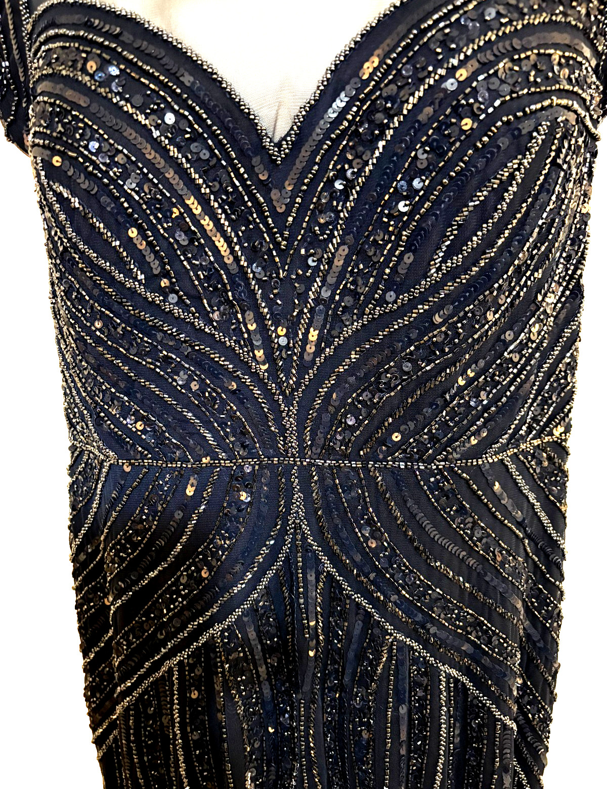 Adrianna Papell Beaded Navy Gown Sz 14 Mother of Bride Elegant Wedding Dress