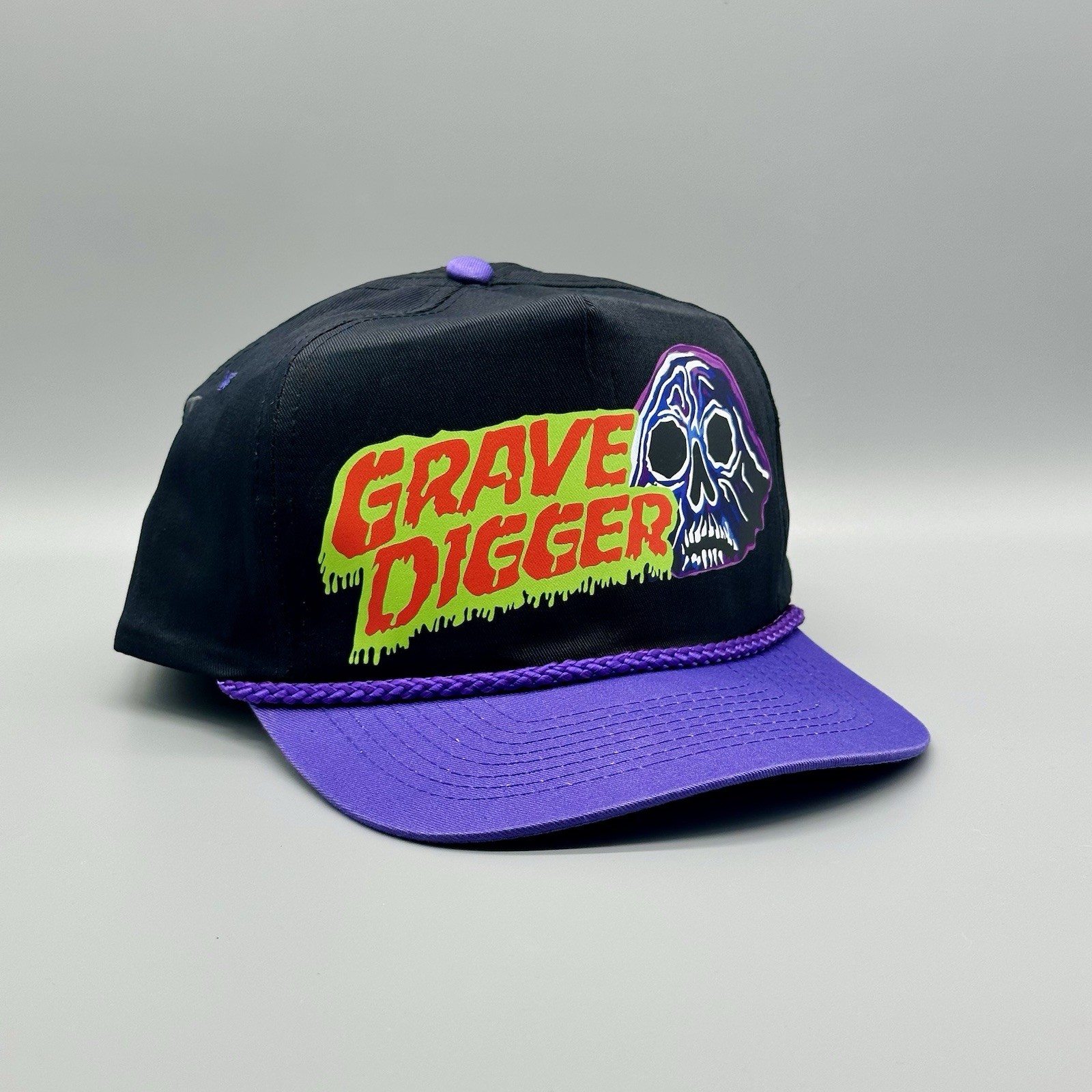 GRAVE DIGGER Hat Vintage Trucker Rope Cap Black Purple Monster Jam Monster Truck
