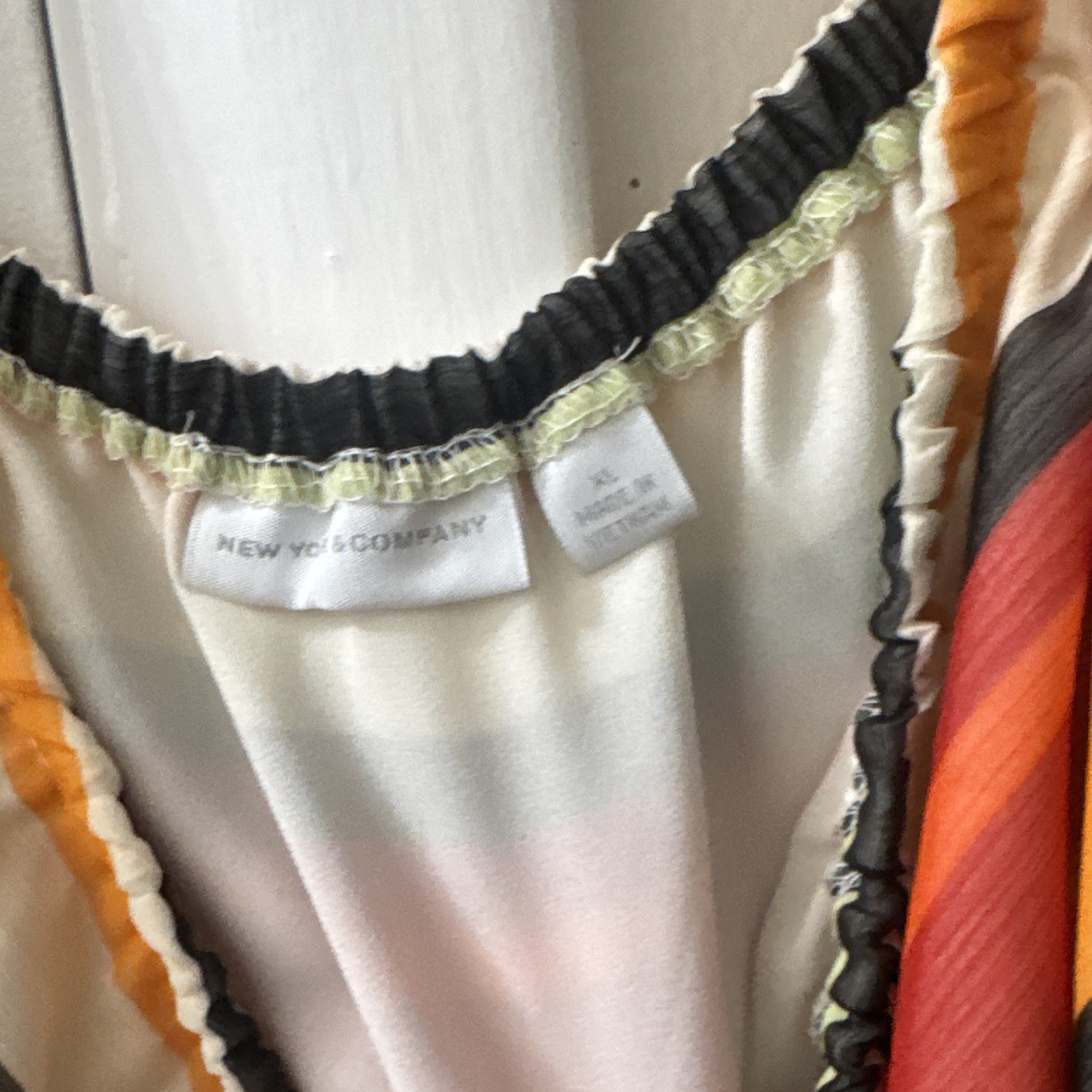 New & Company Women’s Multicolor Striped Ruffle Neck Pullover Chiffon Blouse XL