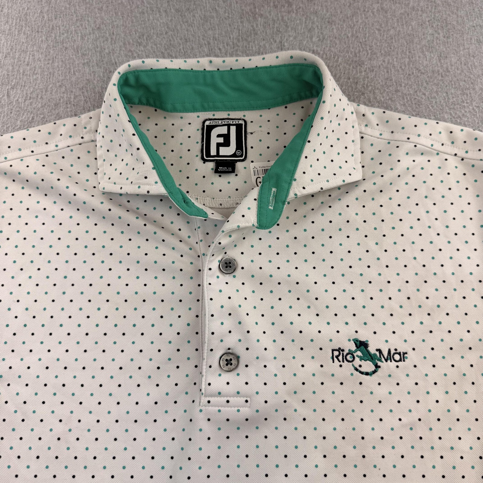 FootJoy Polo Mens Medium White Polka Dot Short Sleeve Rio Mar Golf Shirt