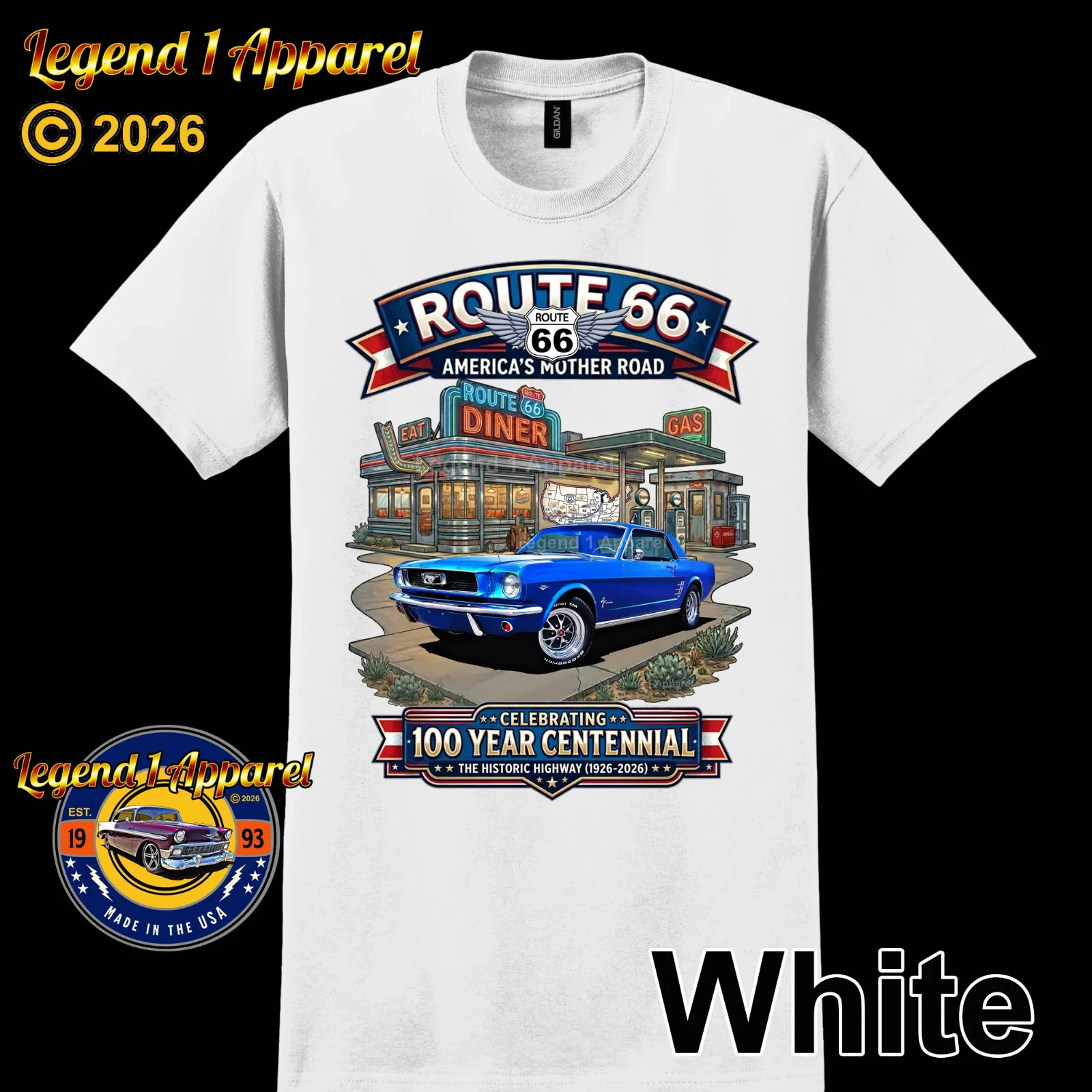 Route 66 100 Year Centennial, 1966 Mustang Custom T-Shirt