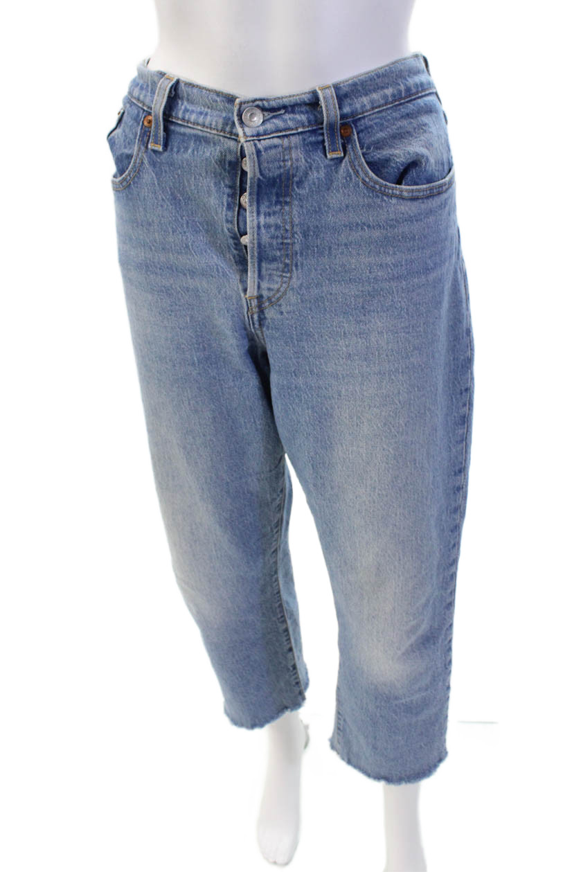 Levis Womens Cotton Button Zip Straight Leg Denim Jeans Blue Size EUR 31