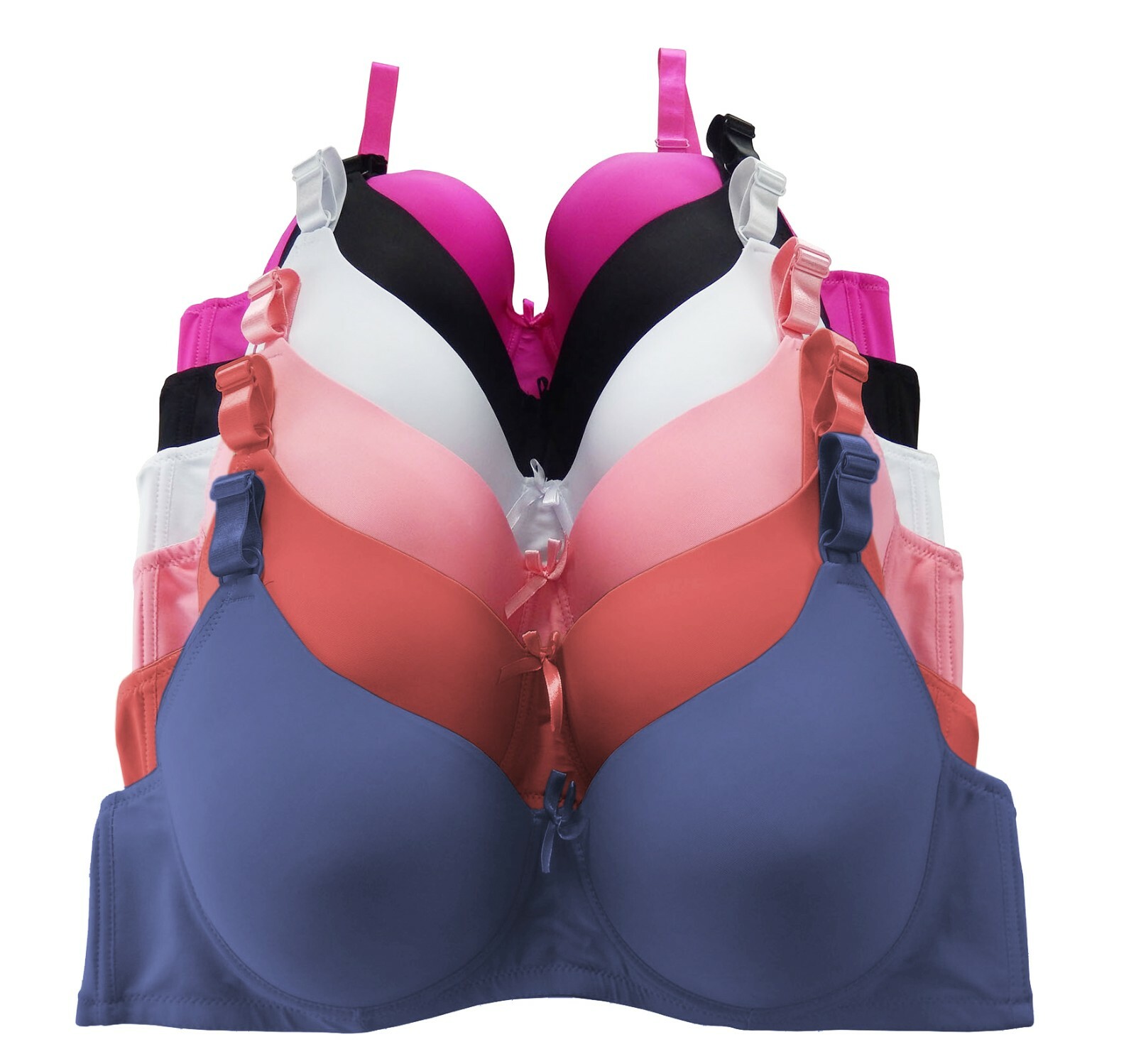 Viola’s Secret Pack of 6 Women’s Solid Soft Pad Supportive Full Cup Bra 5216D