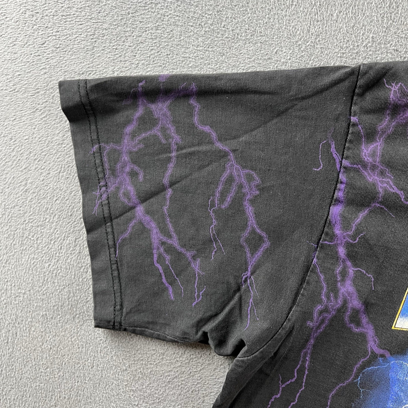 Vintage Sturgis Shirt Mens Large Black Purple Lightning Wolf Biker Rally AOP