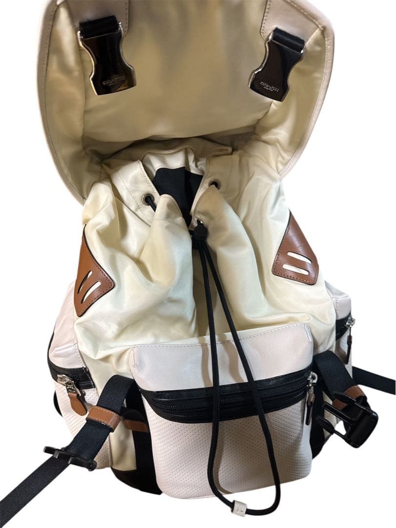 COACH White Nylon Leather Trek Backpack Authentic Women’s Backpack F72018
