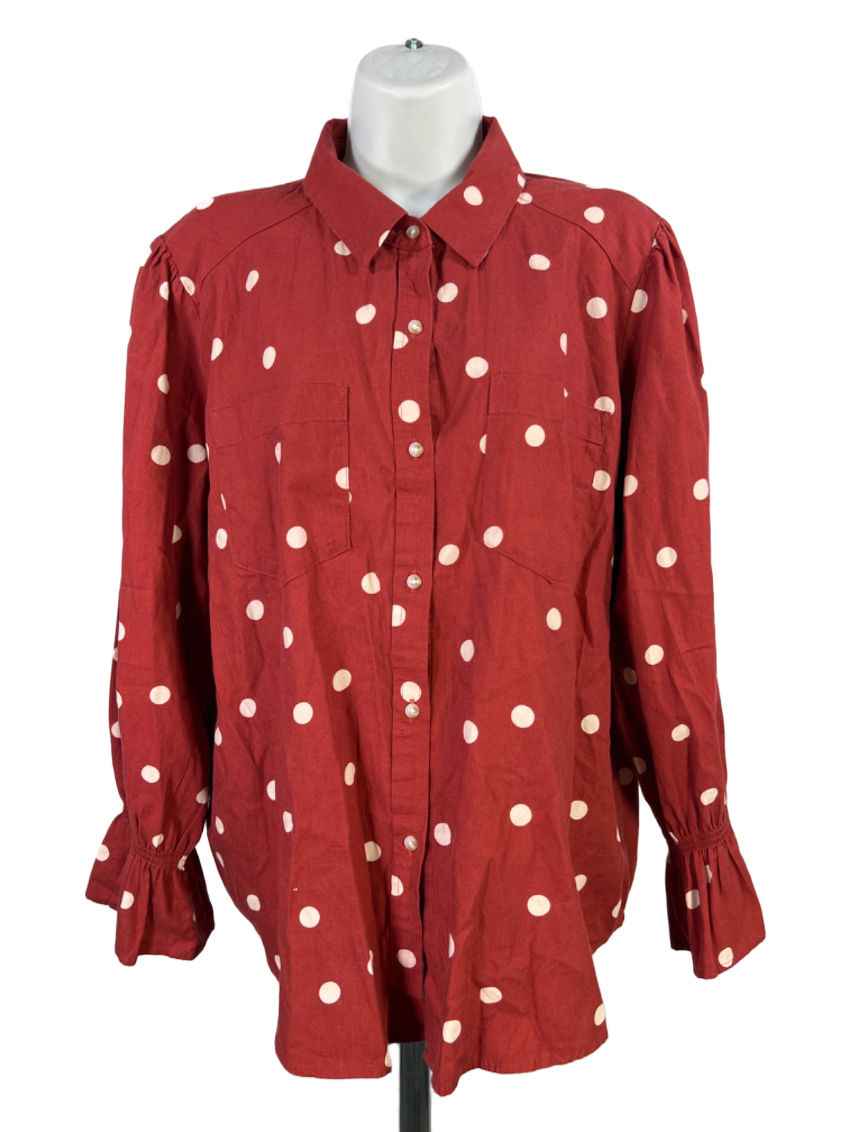 Lauren Conrad Women’s Red/White Polka Dot Long Sleeve Button Up Blouse – L