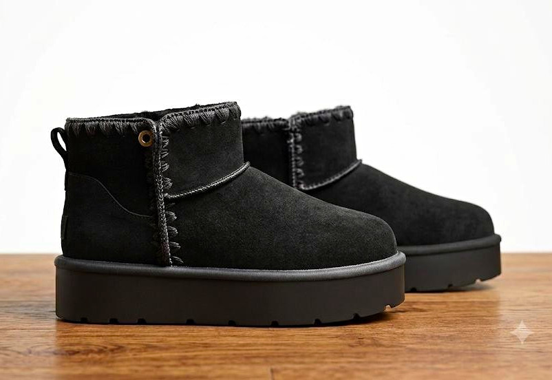 Bamboo Women’s Black Suede Ankle Slip-On Platform Boots Round Toe Size 6.5