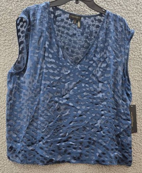 Donna Karan New York Silk-Blend Cap-Sleeve Burnout Blouse Womens L Tide Pullover