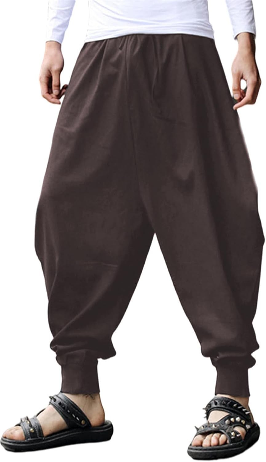 Men’s Harem Pants Baggy Casual Elastic Waist Drawstring Boho Hippie Lounge
