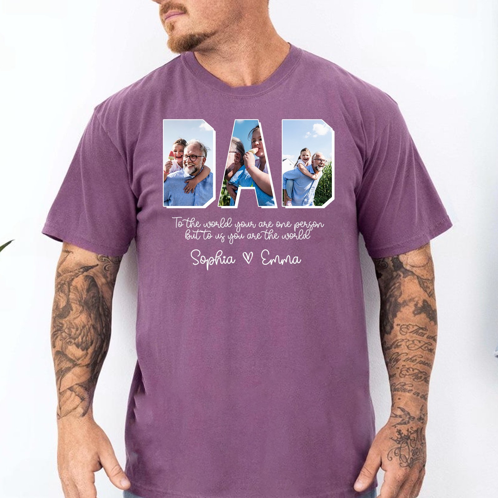 Custom Dad Photo Shirt Personalized Kids Name Fathers Custom Photo Gift Tee
