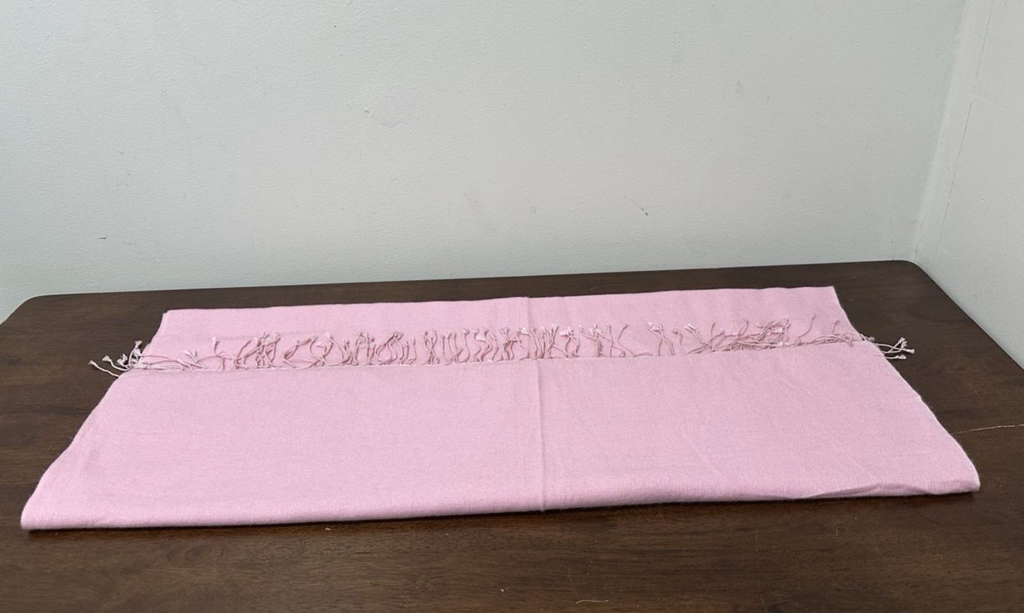 Pashmina silk pink shawl scarf handmade in Nepal with tassels 27″ X 76″