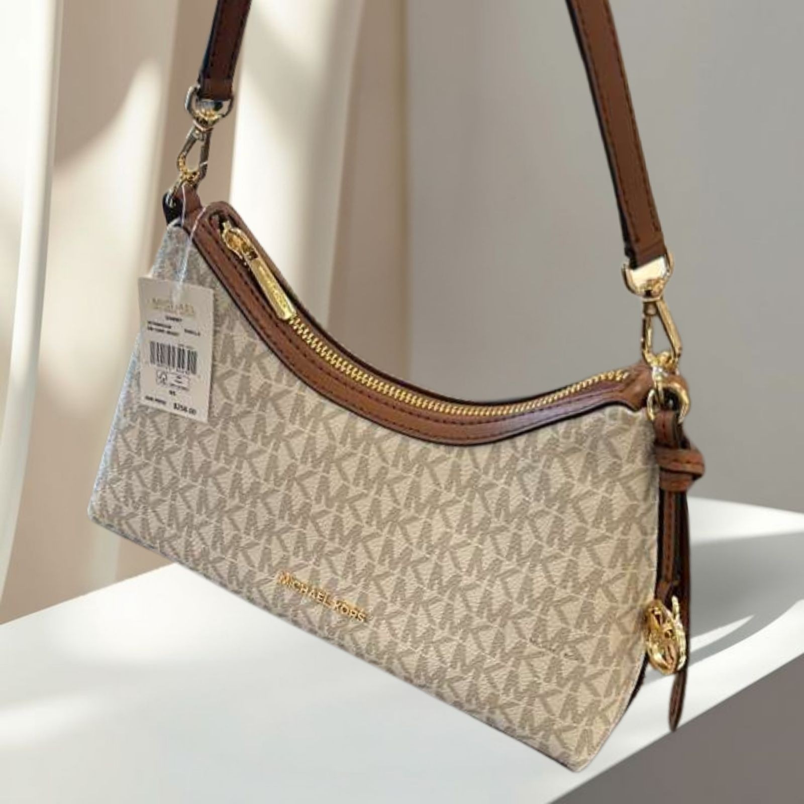 Michael Kors Sammy Small MK Logo Convertible Crossbody Purse Bag Vanilla Handbag