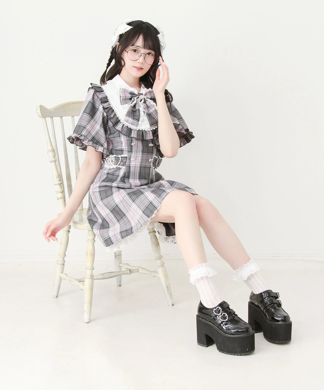 Cape style puff sleeve yoke dress Jirai New