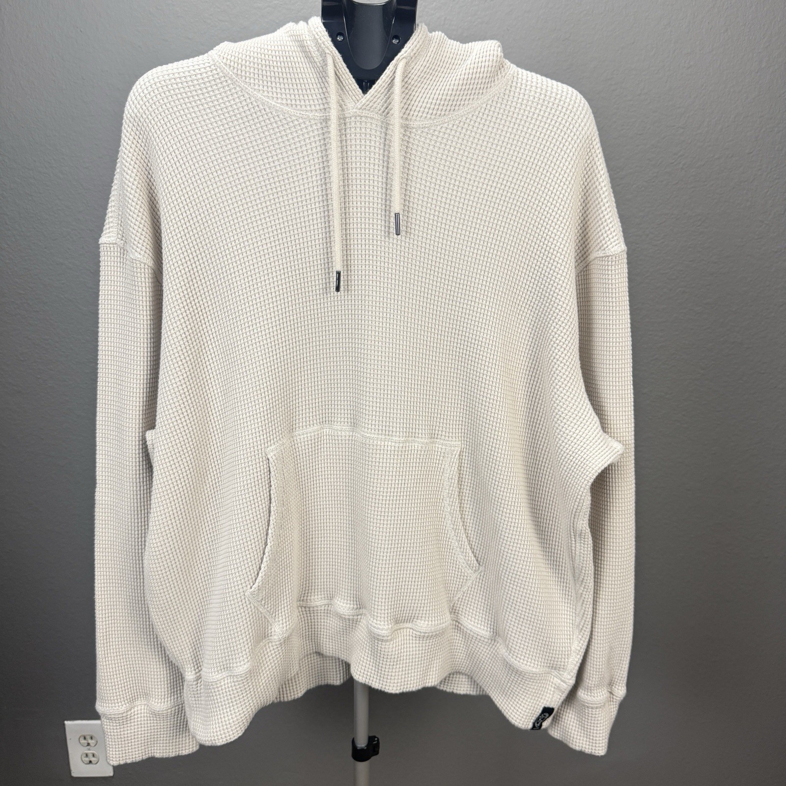 Todd Snyder Waffle Knit Hoodie Cream Oatmeal Thermal Pullover Sweatshirt Sz XL